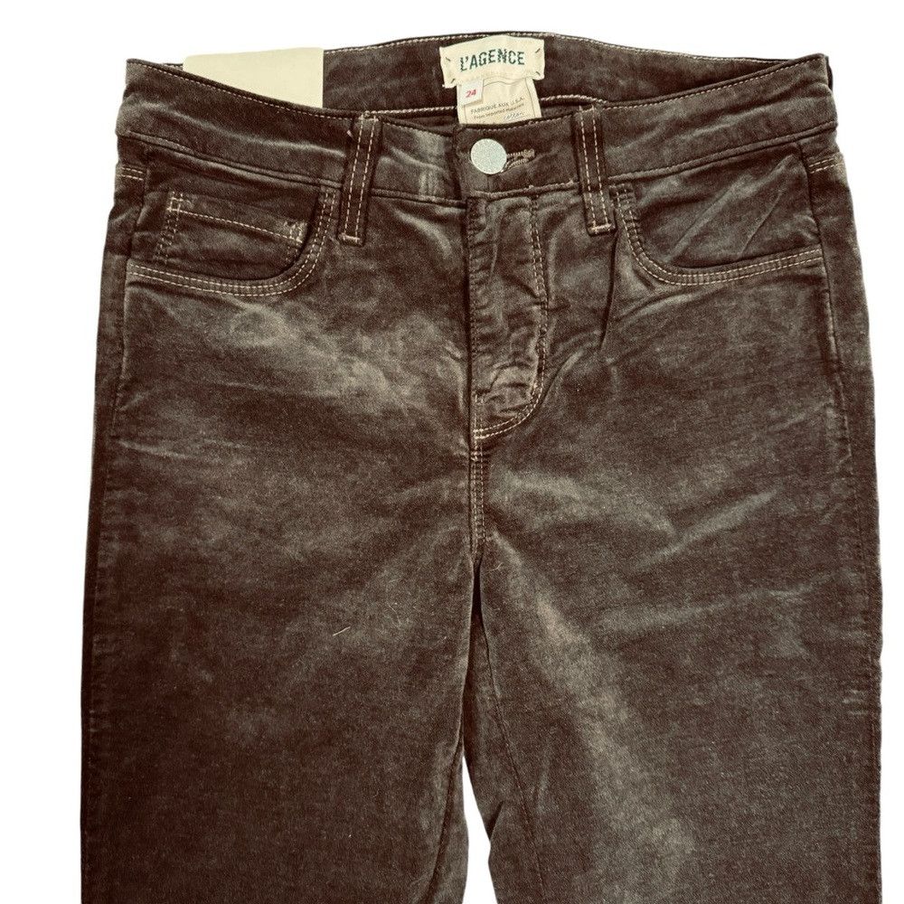 L'AGENCE NWT New $265 L'AGENCE Margot Velvet Crop Skinny ESPRESSO Je Size 24" / US 00 / IT 34 - 3 Thumbnail