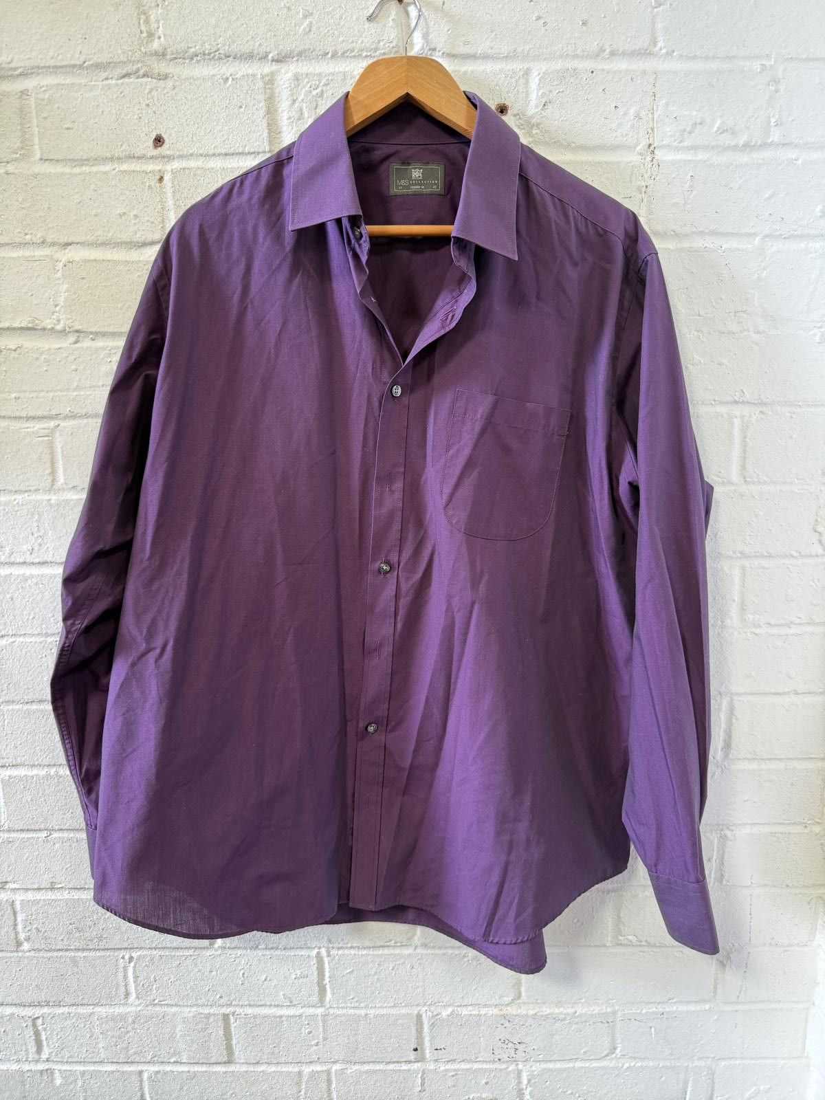 M.E. Sport M&S Plum Purple Men's Dress Shirt, Collar 43cm / 17in Size US L / EU 52-54 / 3 - 1 Thumbnail