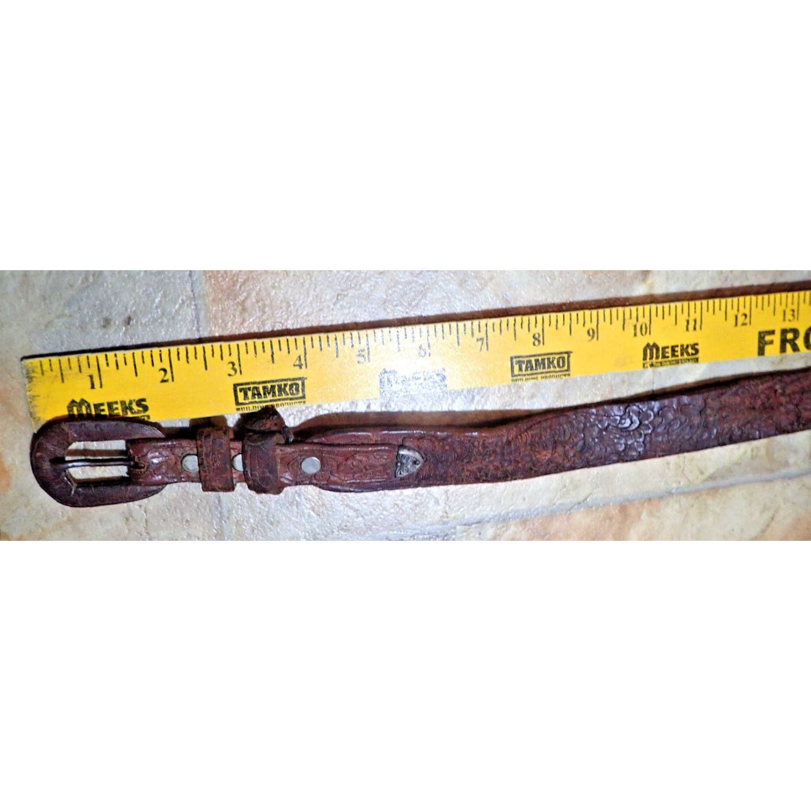 Vintage VINTAGE 1930s 40s Leather Belt Floral Leaf Tooled 1-1/4" Brown Handmade USA Unbranded Adult 26-28 Size ONE SIZE - 5 Thumbnail