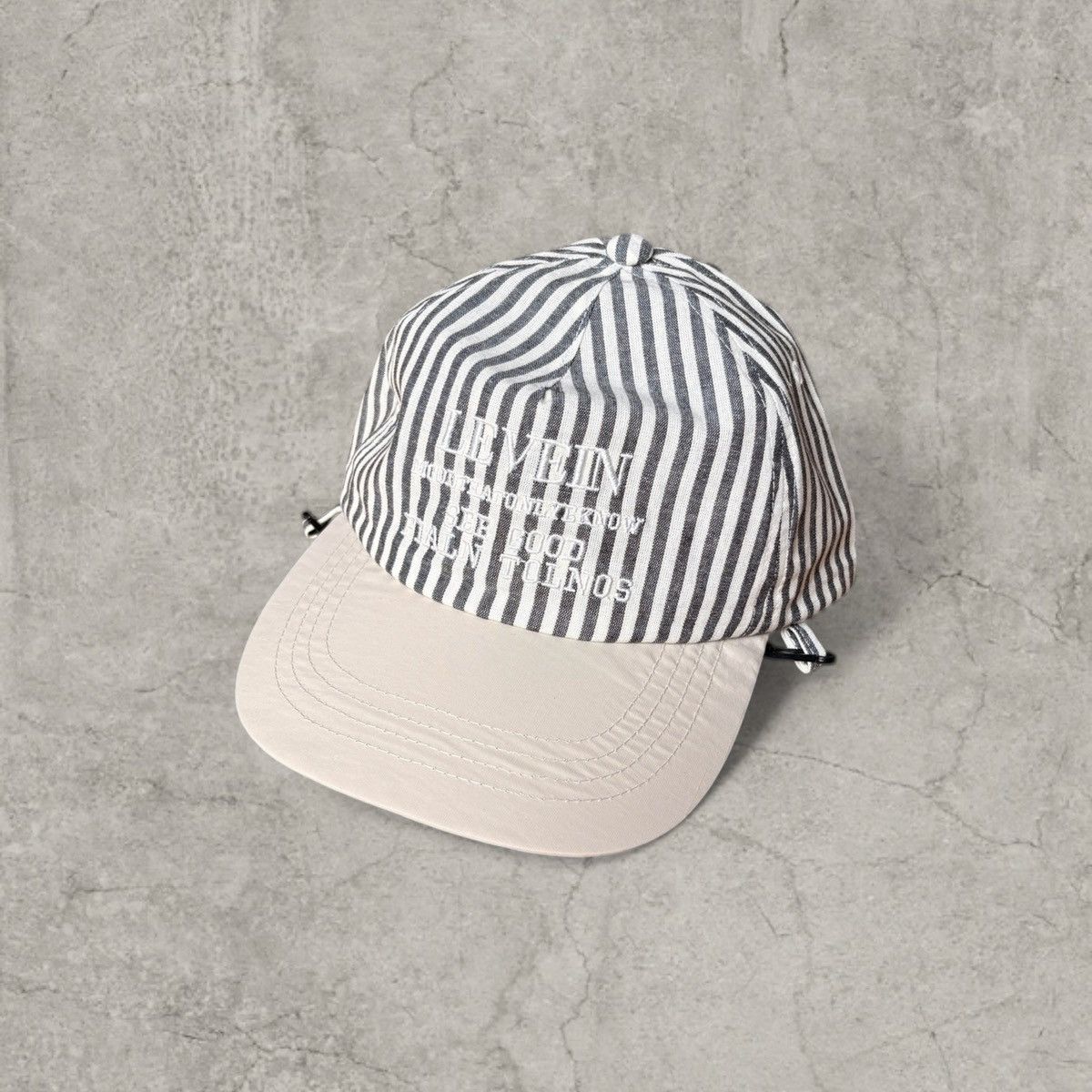 Japanese Brand Cool vintage style cap, white blue/grey stripes. One size Size ONE SIZE - 5 Thumbnail