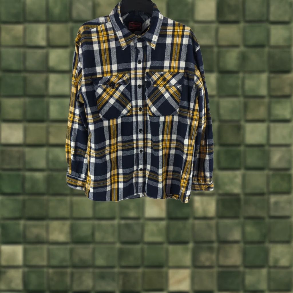 Vintage FIVEBROTHER Heavy Flannel Shirt Mens Large Blue Gold Plaid Outdoors hunting Size US L / EU 52-54 / 3 - 1 Thumbnail