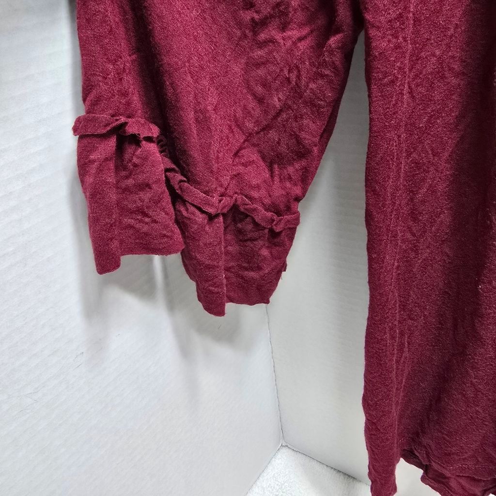 The Unbranded Brand Women's Corvio Maroon Long Tee with Ruffle Cuffs, Size L Size L / US 10 / IT 46 - 2 Thumbnail