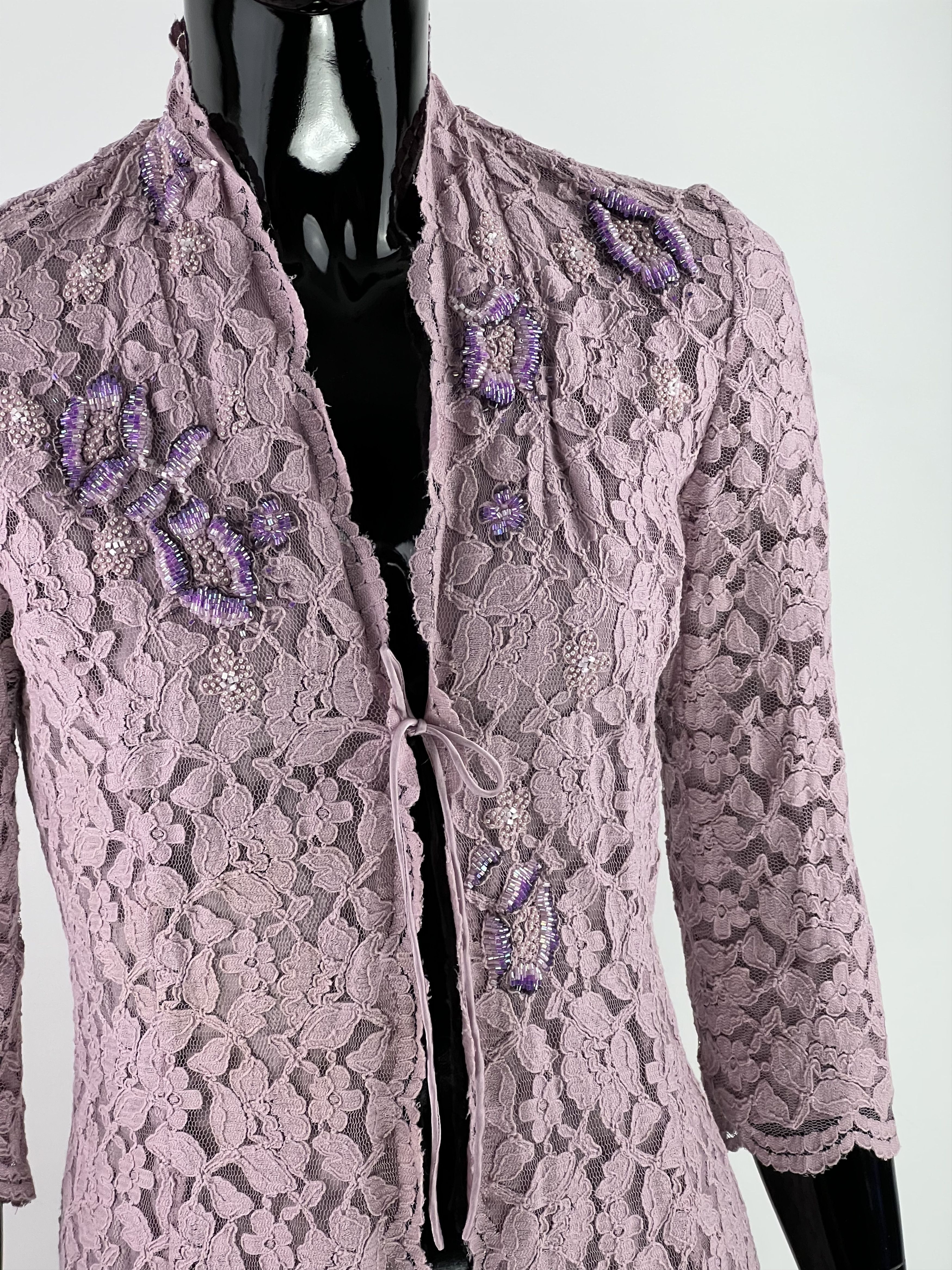 Designer Armand Ventilo Rhinestones Lace Cardigan Silk Lined Size 38 Size M / US 6-8 / IT 42-44 - 4 Thumbnail