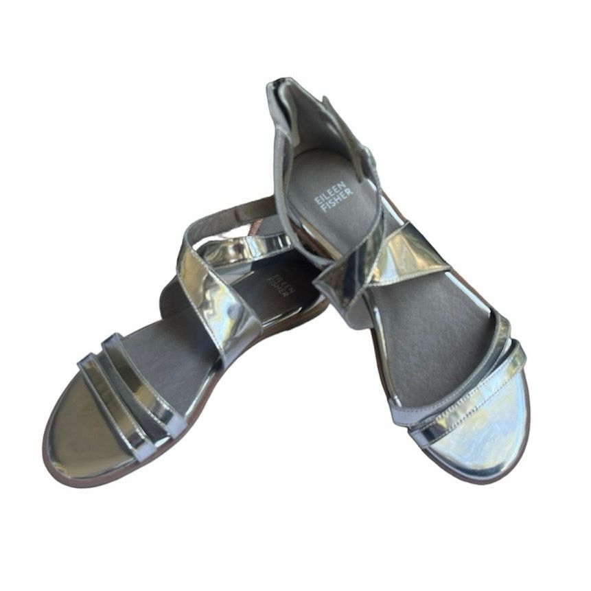 Eileen Fisher Eileen Fisher Cici silver mirrored strappy sandal Size US 8 / IT 38 - 4 Thumbnail