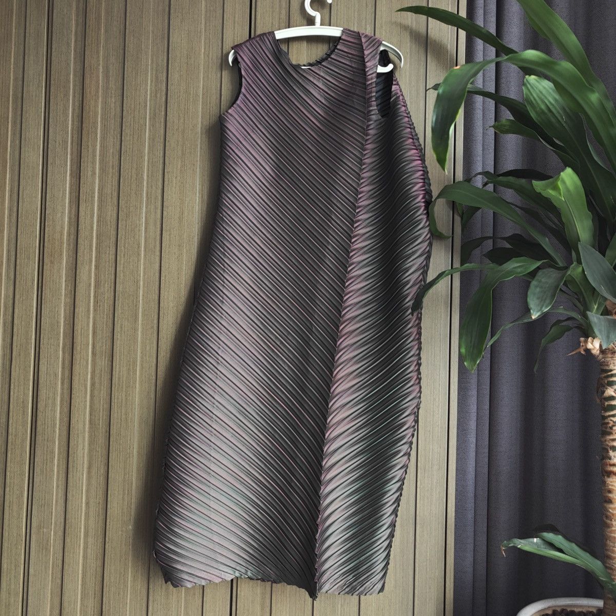 Issey Miyake Diagonal-striped Asymmetric Ruched Dress Size M / US 6-8 / IT 42-44 - 1 Thumbnail