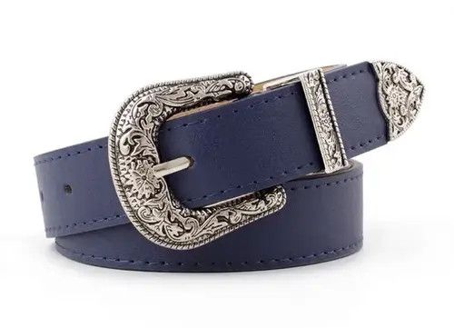image of Blue Color Retro Pin Buckle Pu Leather Belt, Men's