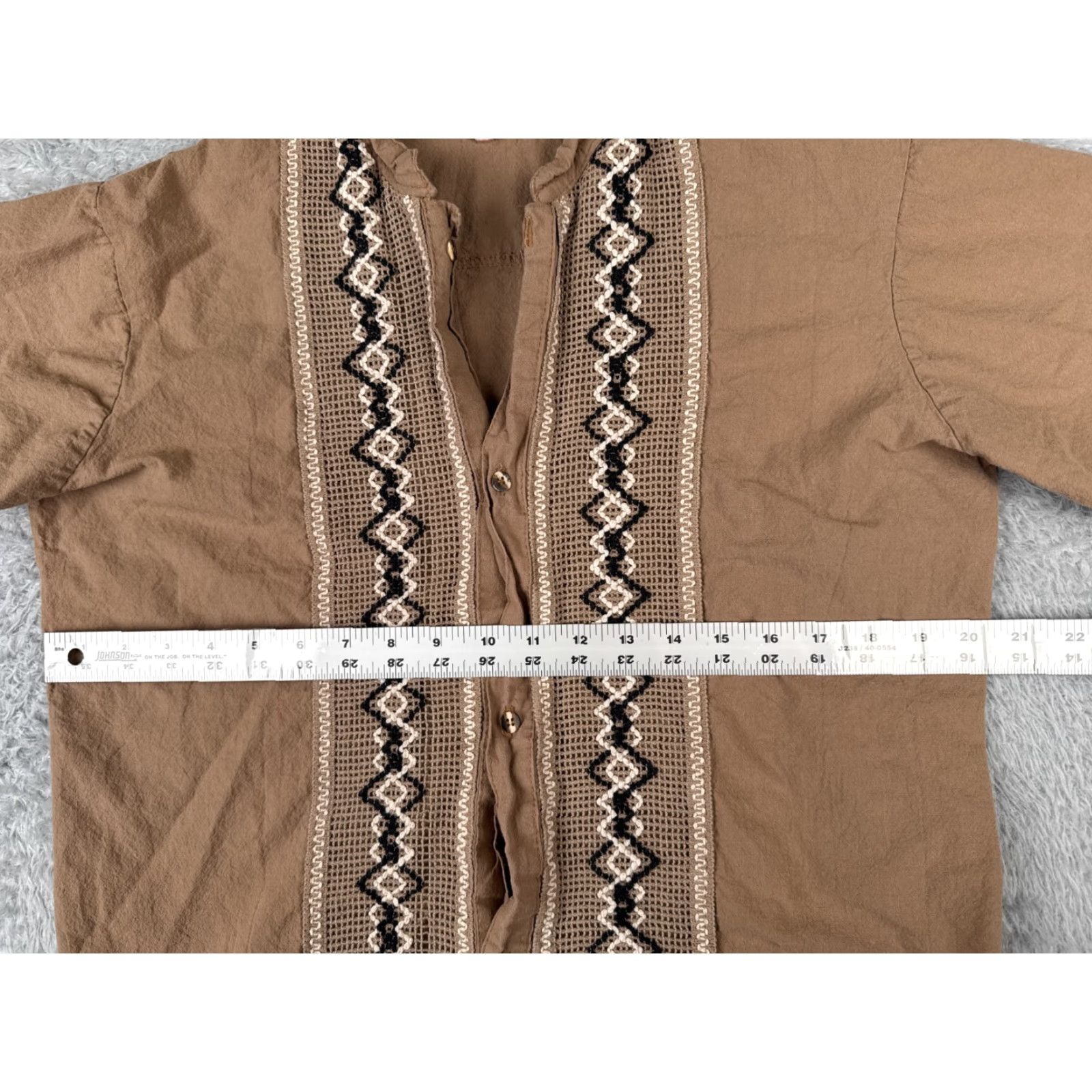 Vintage Shirt Men Medium Brown Button Up Maderin Collar Short Sleeve Island Living Beach Size US M / EU 48-50 / 2 - 7 Thumbnail