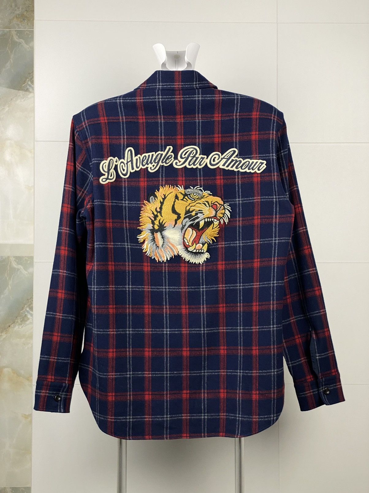 Gucci wool flannel L'aveugle Par Amour shirt Tiger size 40