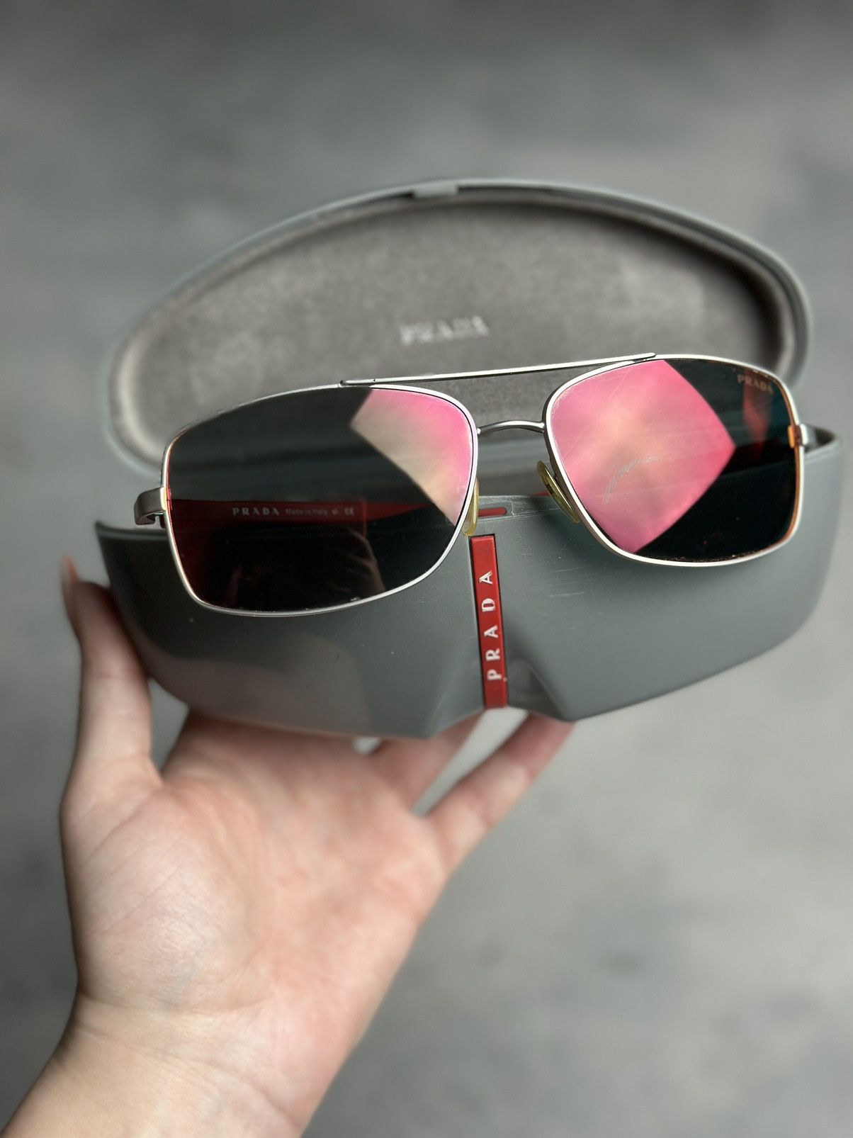 image of Prada Linea Rossa Netex Sps50O Sps/50O Pilot Lux Sunglasses in Red Silver, Men's