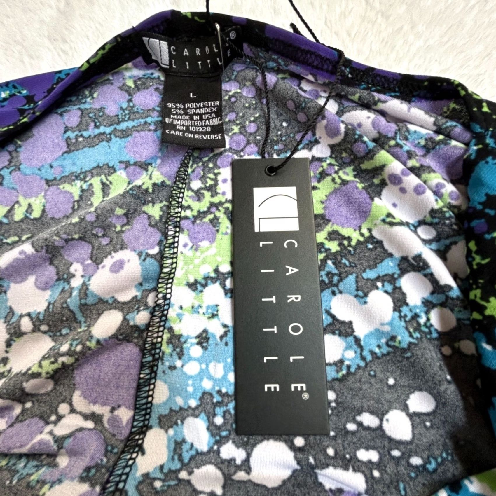 Vintage Carole Little Womens Abstract Print Short Sleeve Drape Neck Top Purple New Large Size L / US 10 / IT 46 - 3 Thumbnail