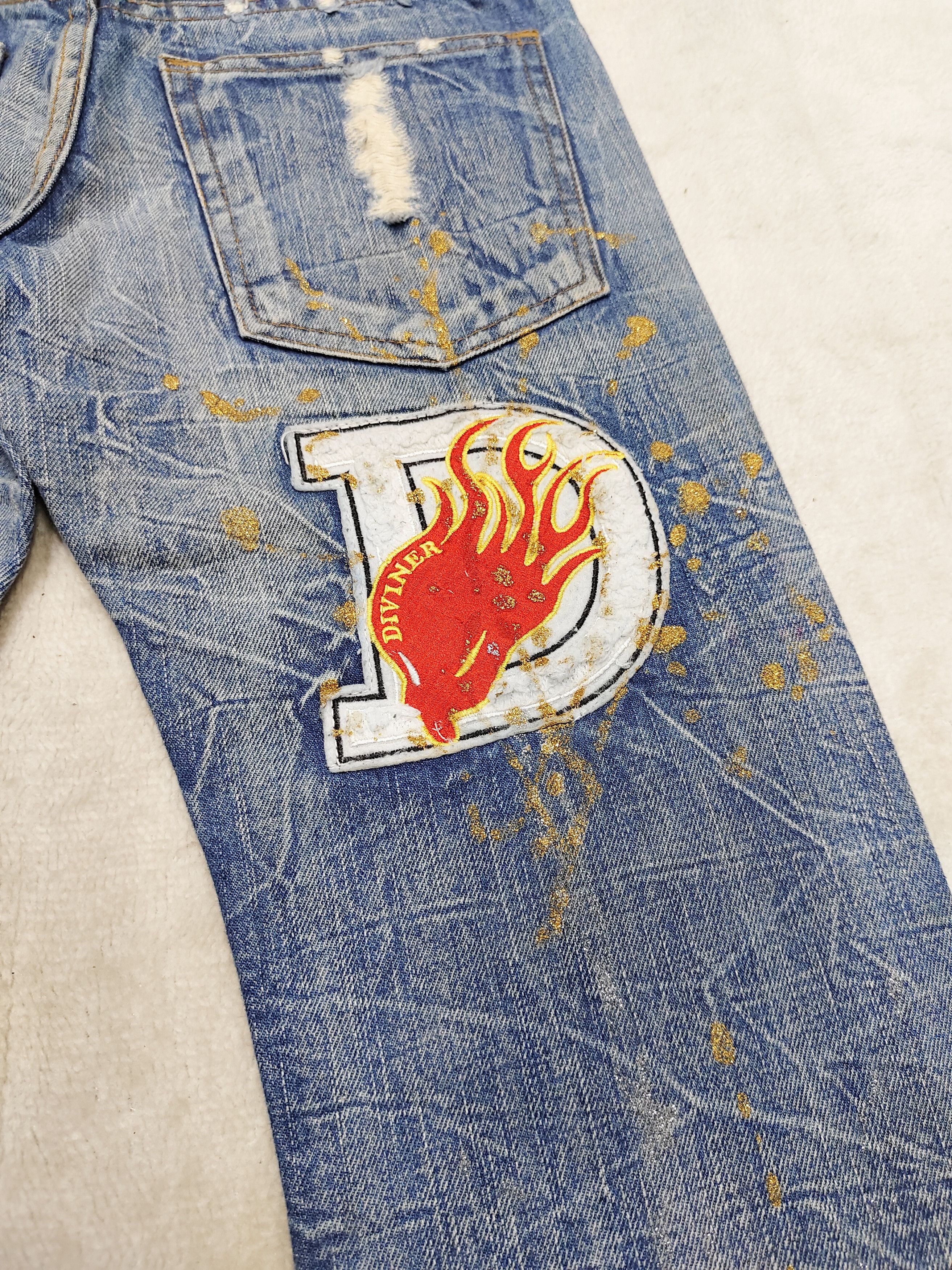 If Six Was Nine 00s Diviner- Punk Y2K Pacth Distressed Paint Splatter Jeans Size US 30 / EU 46 - 7 Thumbnail