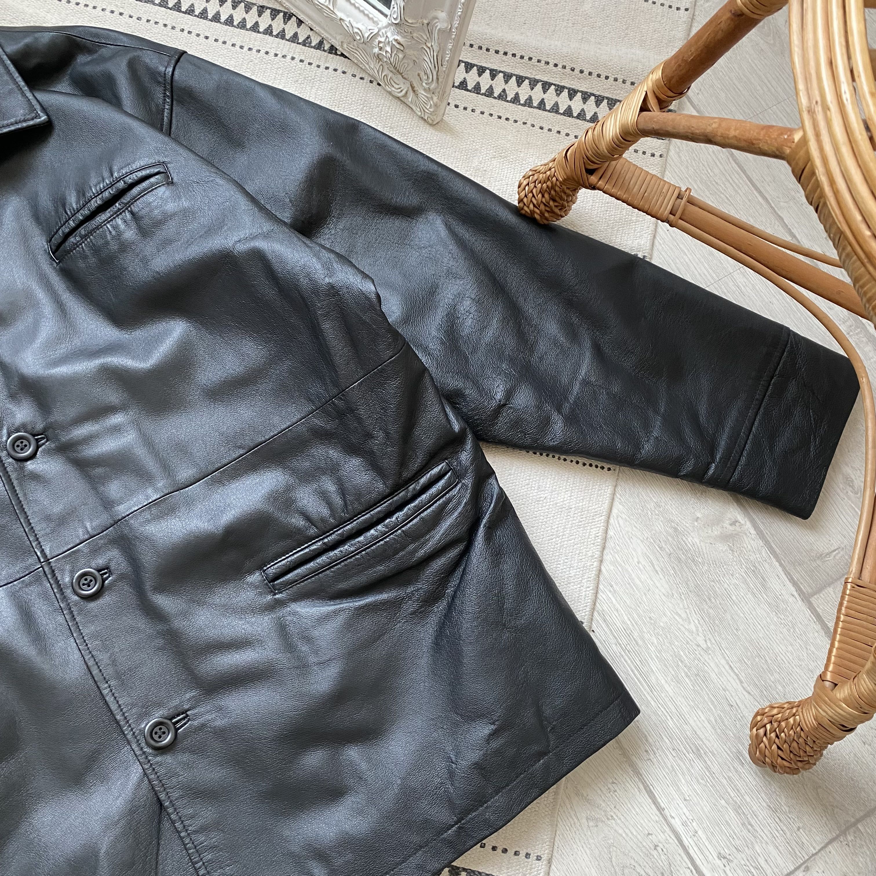 Genuine Leather Vintage 90s Real Leather jacket Balenciaga style Button up Size US XL / EU 56 / 4 - 6 Thumbnail