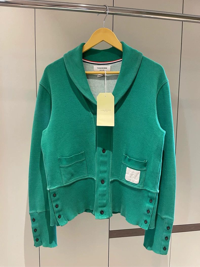 Thom browne Size 2 Bamboo leaf green knitted lapel cardiga