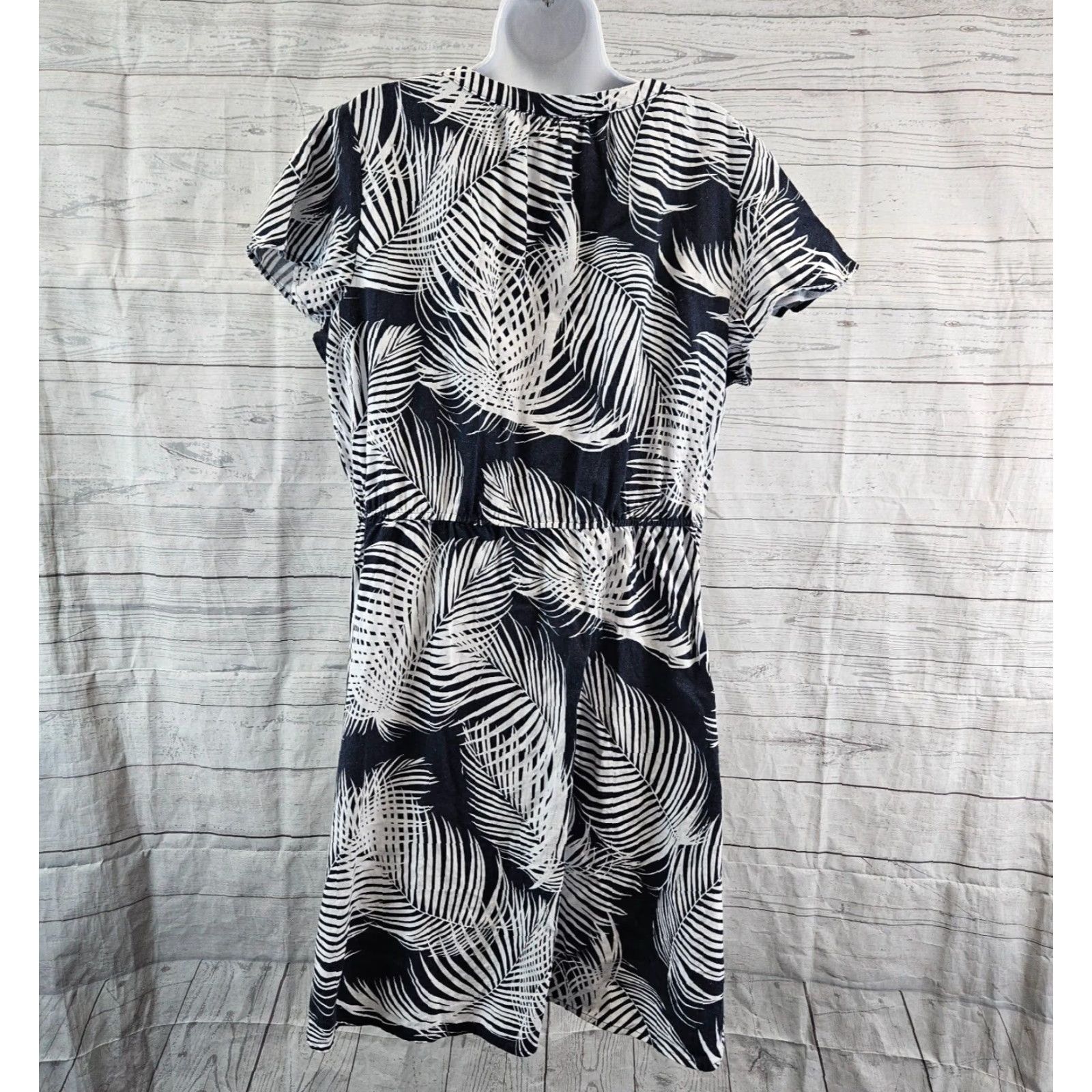 Liz Claiborne Liz Claiborne Dress Womens XL Blue White Linen Blend Short Sleeve Midi Fit & Flare Casual Colorful Womens Size 40" / US 18 - 3 Thumbnail