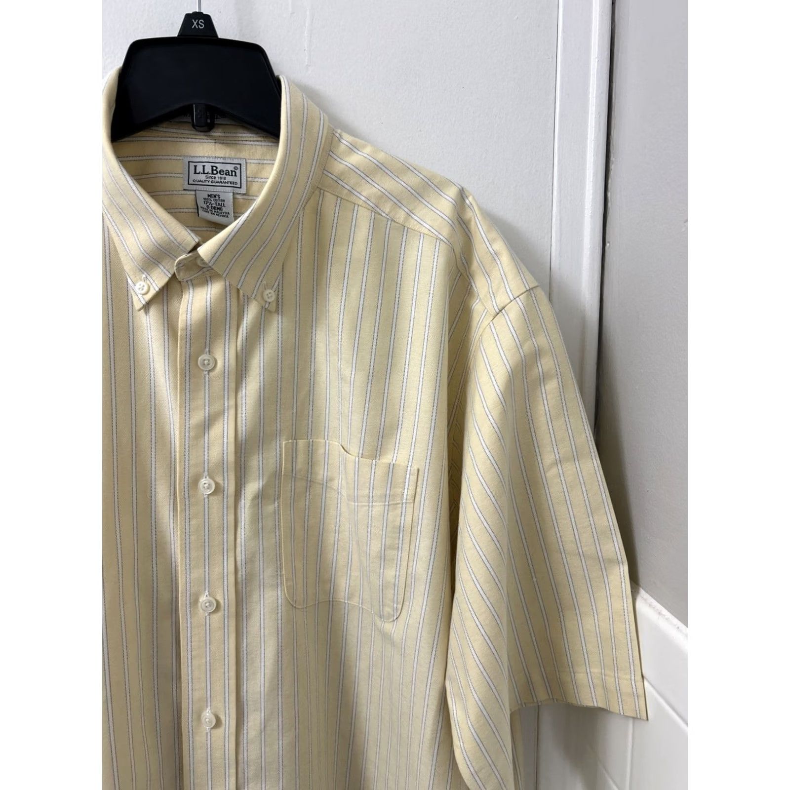 Vintage L.L. Bean Shirt Mens Size 17.5 Yellow Striped Oxford Wrinkle Resistant S/S Button-Up Size US XXL / EU 58 / 5 - 4 Thumbnail