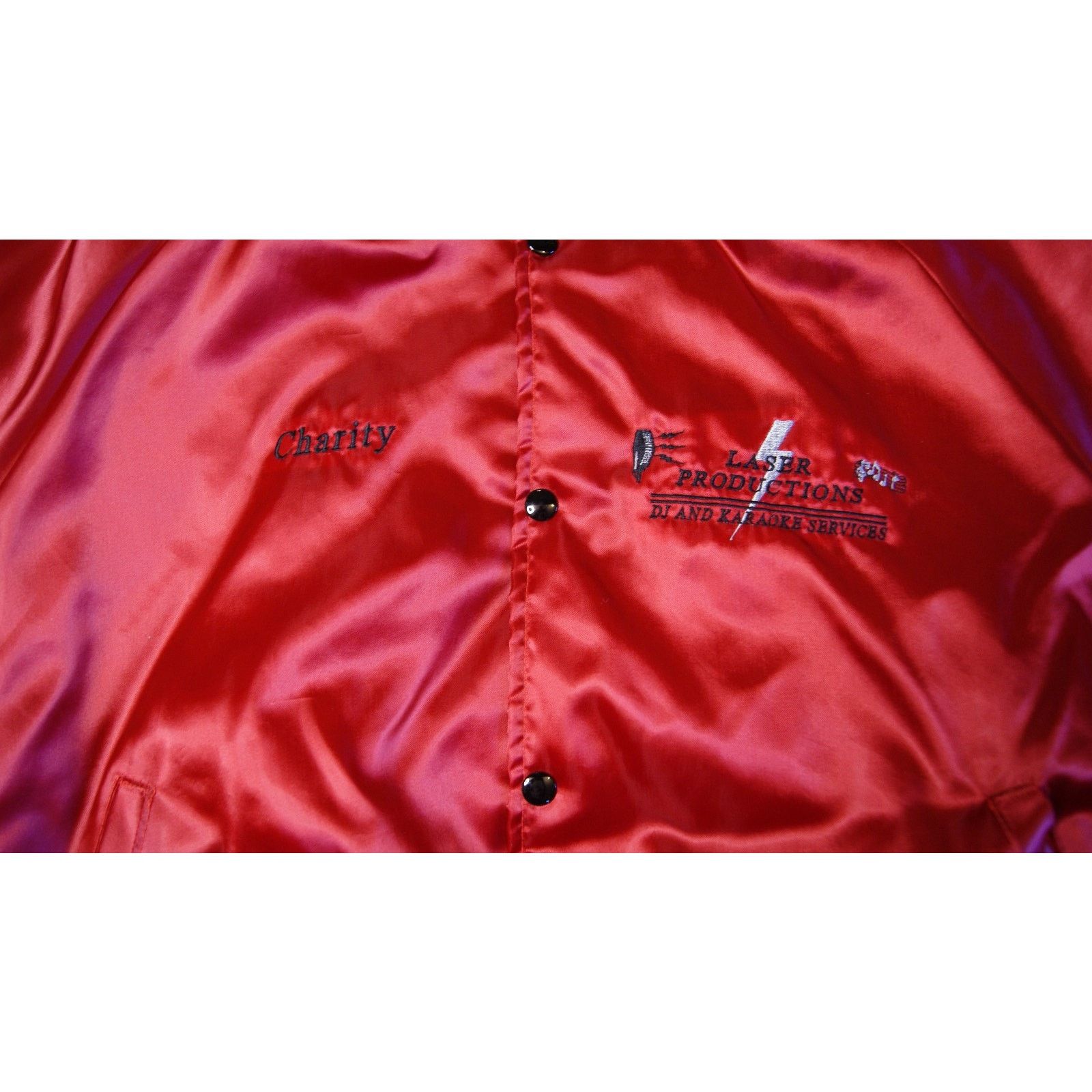 Vintage VTG DJ Laser Red Satin L Bomber Jacket Coat Quilt Lined Size US L / EU 52-54 / 3 - 4 Thumbnail
