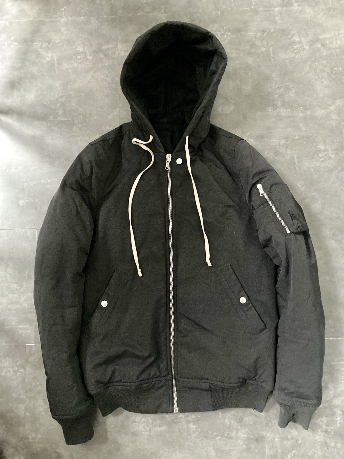 image of Rick Owens F/w 17 Hooded Flight Goose Down Bomber Jacket in Black, Men's (Size Large)