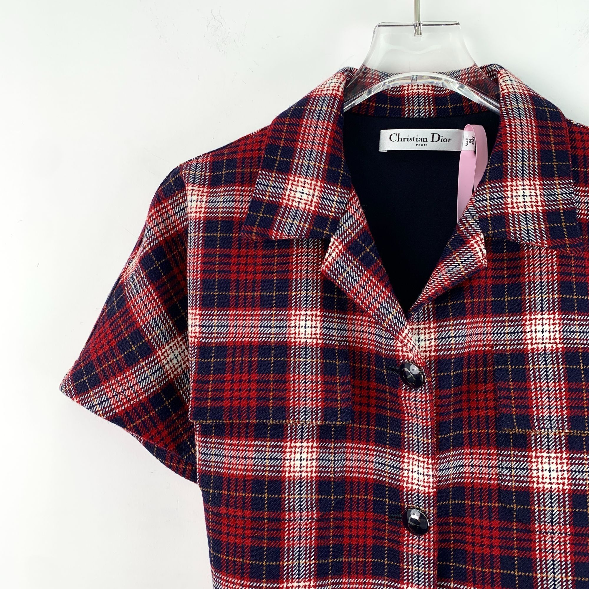 Dior Christian Dior Red Checkered Wool Short-Sleeve Jumpsuit W/ B Size XS / US 0-2 / IT 36-38 - 6 Thumbnail