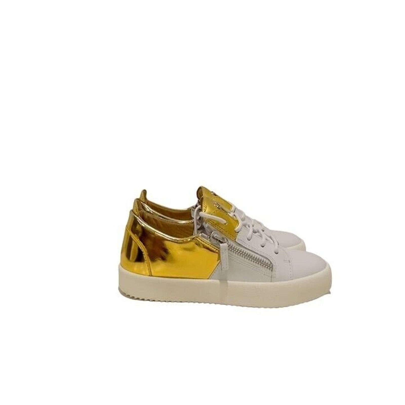 Giuseppe Zanotti Giuseppe Zanotti White Gold Double Zip Low Top Sneakers Size US 11 / IT 41 - 4 Thumbnail