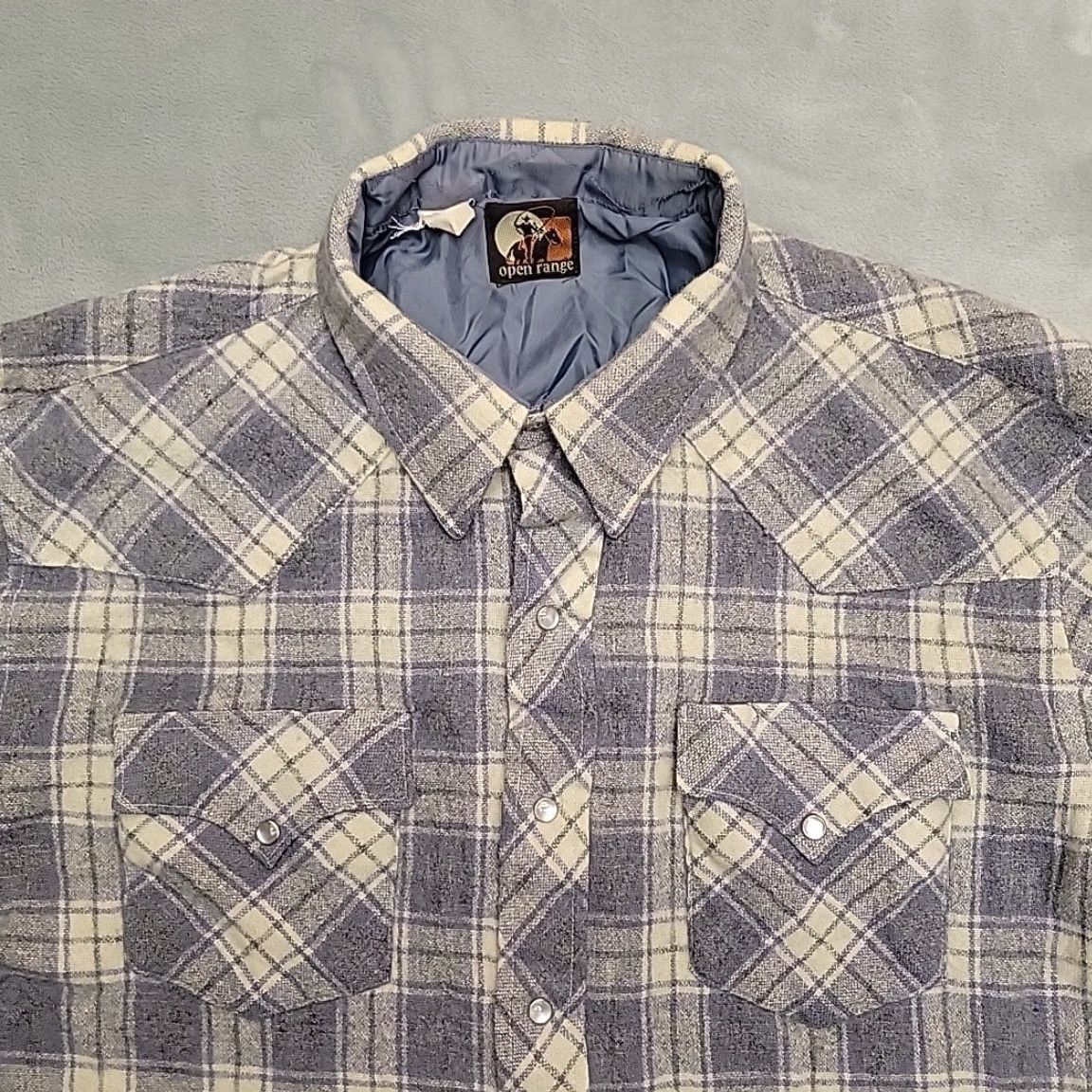 Vintage VTG Open Range Wool Shirt Mens Large Purple Gray Plaid Western Pearl Snap Shirt Size US L / EU 52-54 / 3 - 3 Thumbnail