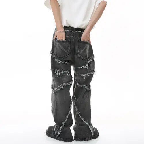 VIBE Fringed Shadow Baggy Denim Jeans Size US 32 / EU 48 - 6 Thumbnail