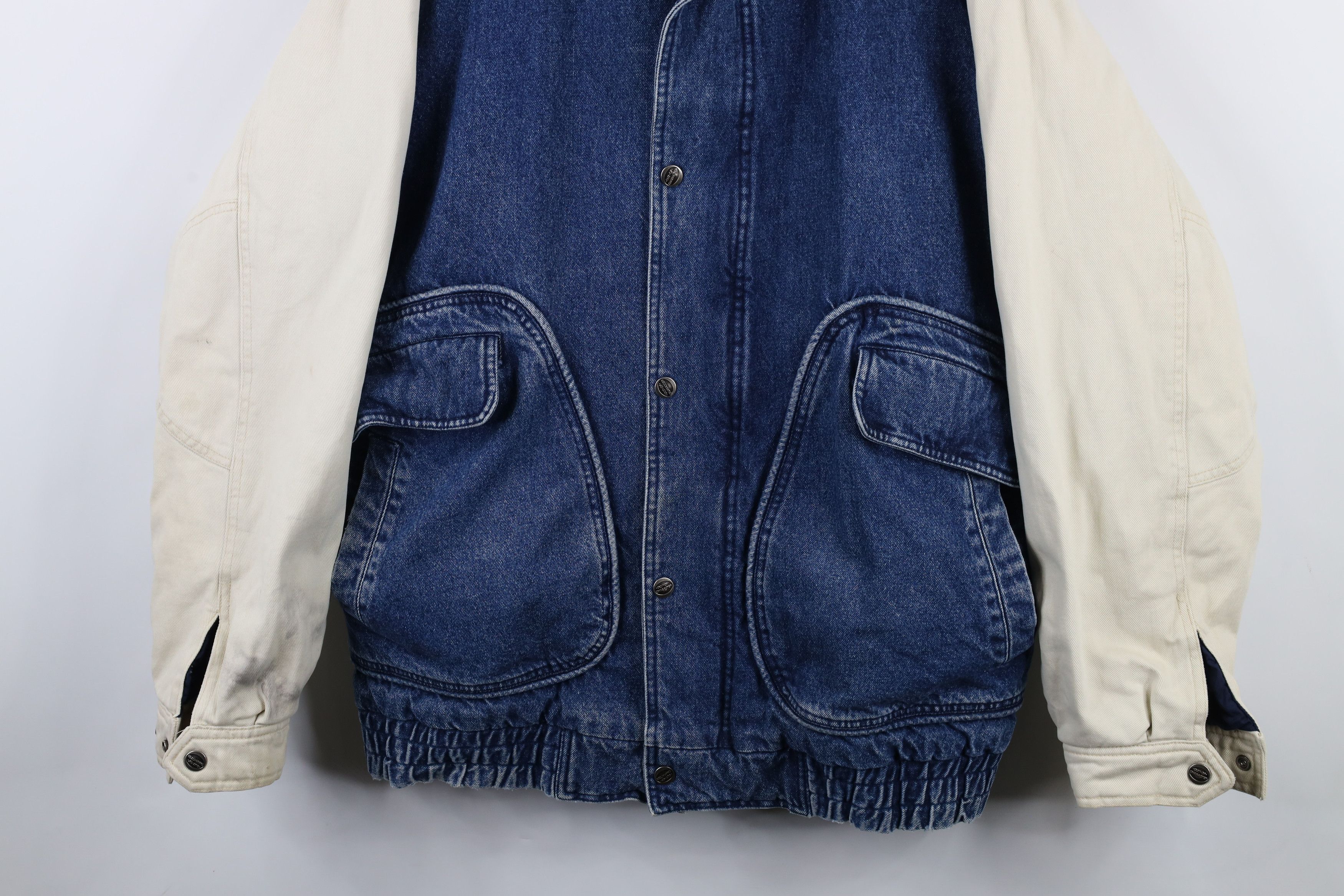Vintage Vintage 90s Streetwear Heavyweight Denim Varsity Jacket Size US XXL / EU 58 / 5 - 3 Thumbnail