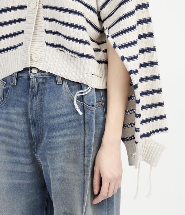 Maison Margiela o1bcso1str0426 MM Striped Knit Cardigan in White/Blue Size L / US 10 / IT 46 - 9 Thumbnail