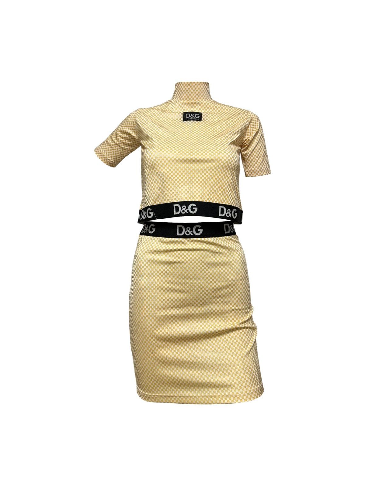 Dolce & Gabbana D&G 1995 Checkered Logo Trim Top and Midi Skirt Set Up Size M / US 6-8 / IT 42-44 - 1 Thumbnail