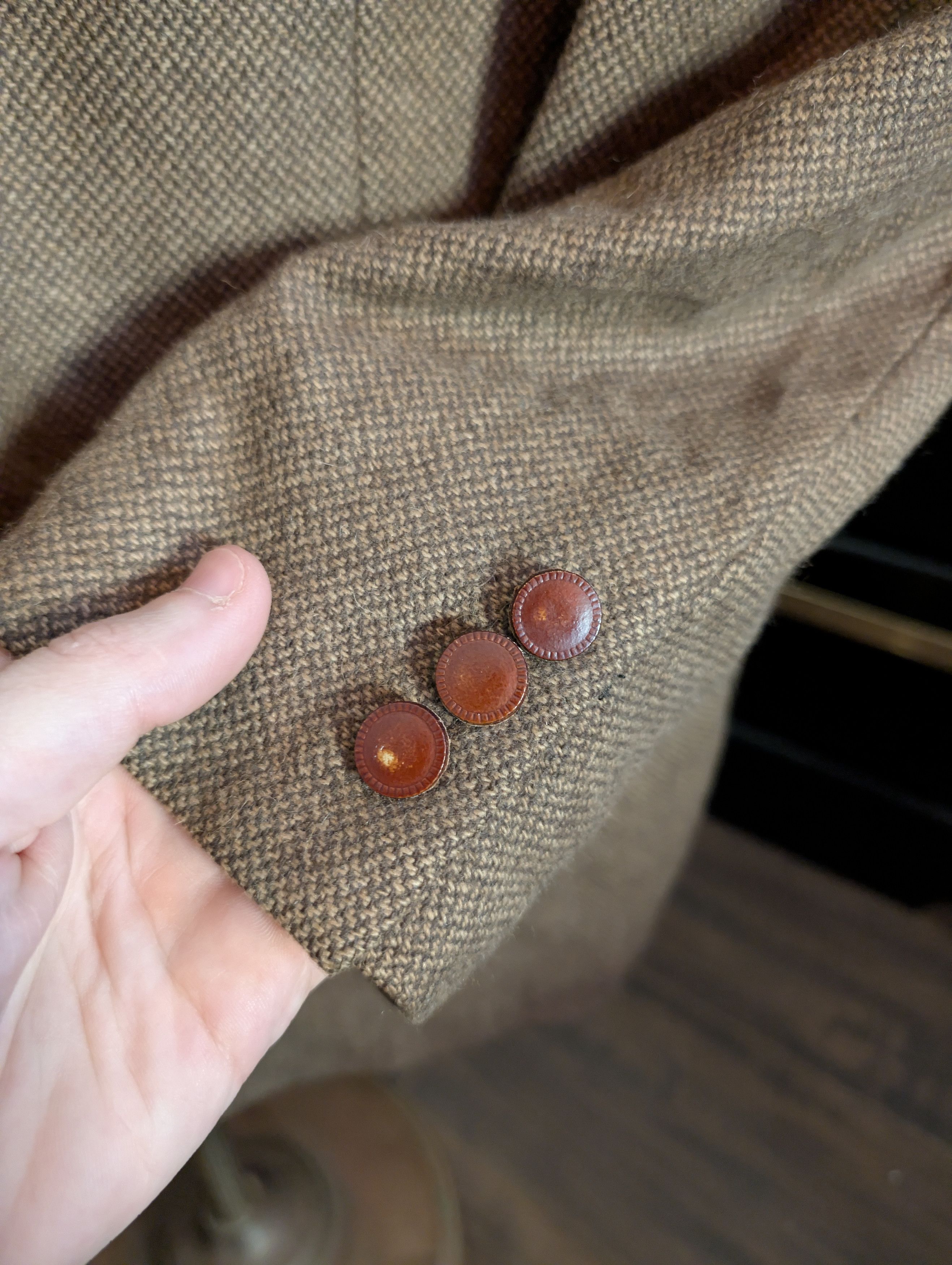 Other LOUIS DELL'OLIO knit camel hair leather button jacket Italy Size 44S - 4 Thumbnail