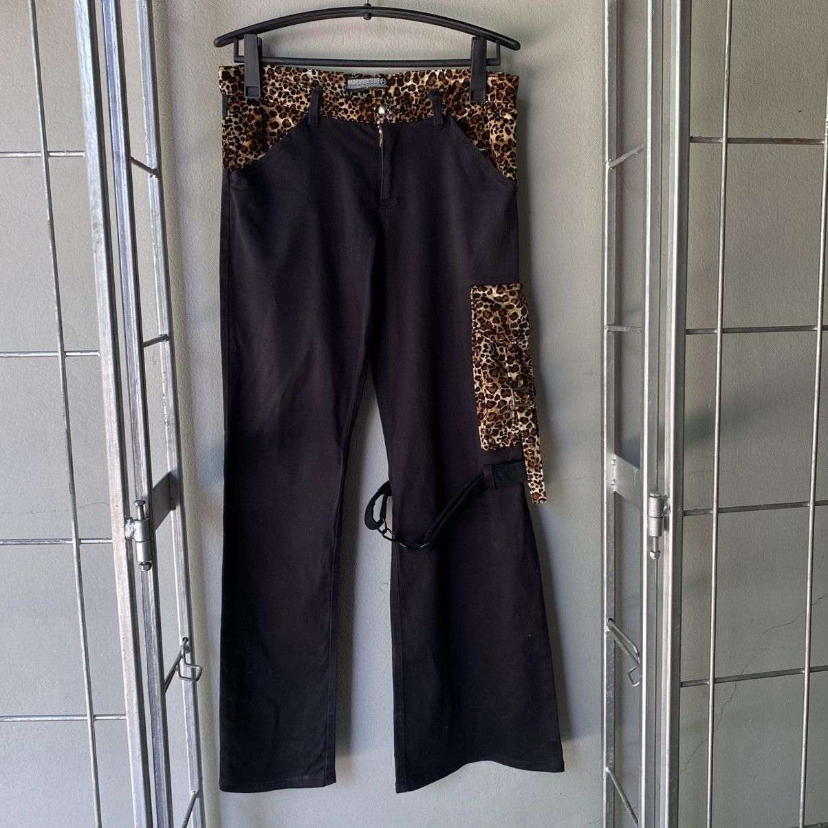 Japanese Brand × Seditionaries HUNDRED CLUB Y2K Punk Black Cargo Pants with Leopard Trim Size 32" / US 10 / IT 46 - 4 Thumbnail