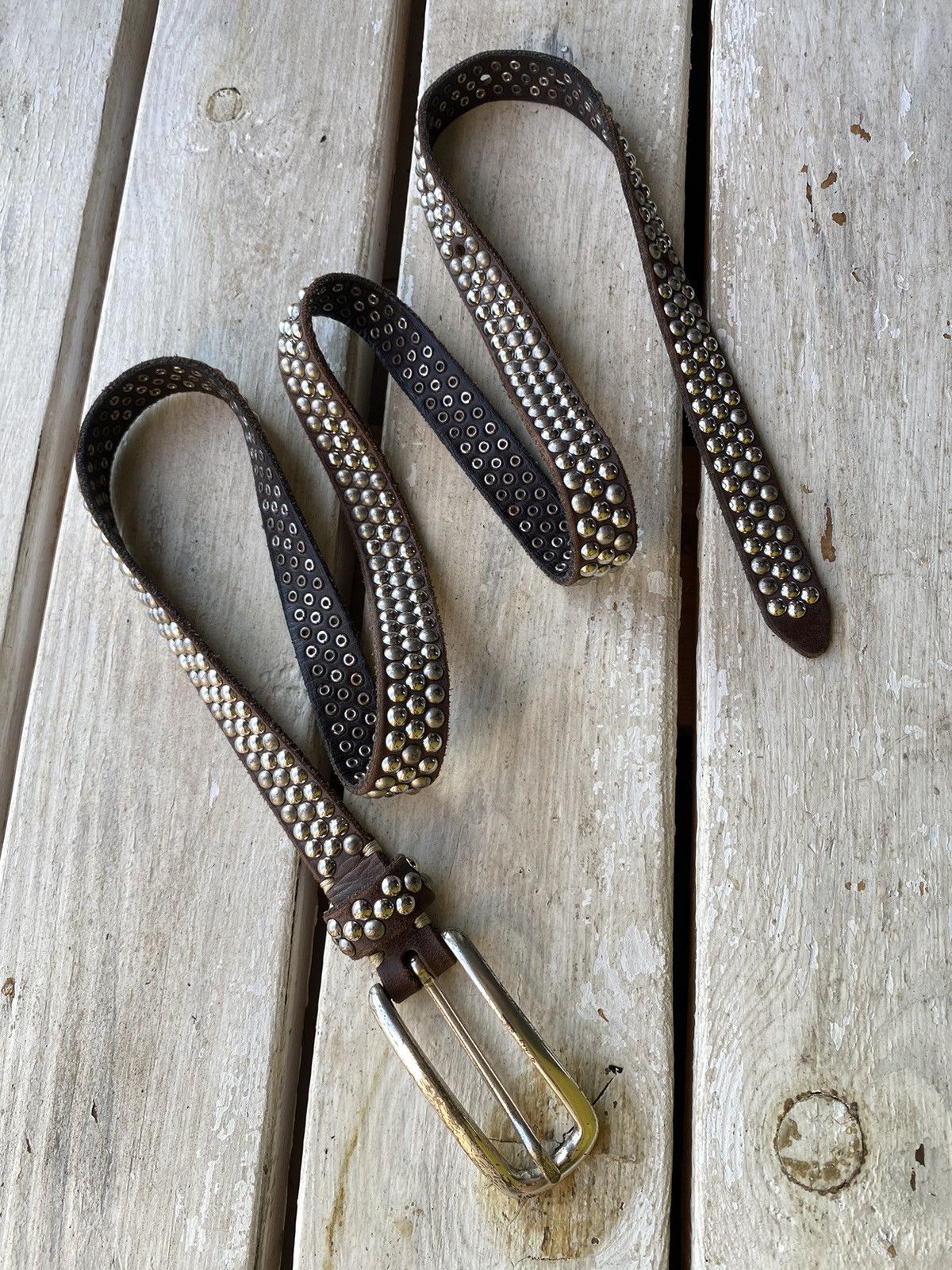 If Six Was Nine × Japanese Brand × Vintage Vintage Japanese Leather Punk Emo Rock Goth Y2K Drill belt Size ONE SIZE - 1 Thumbnail