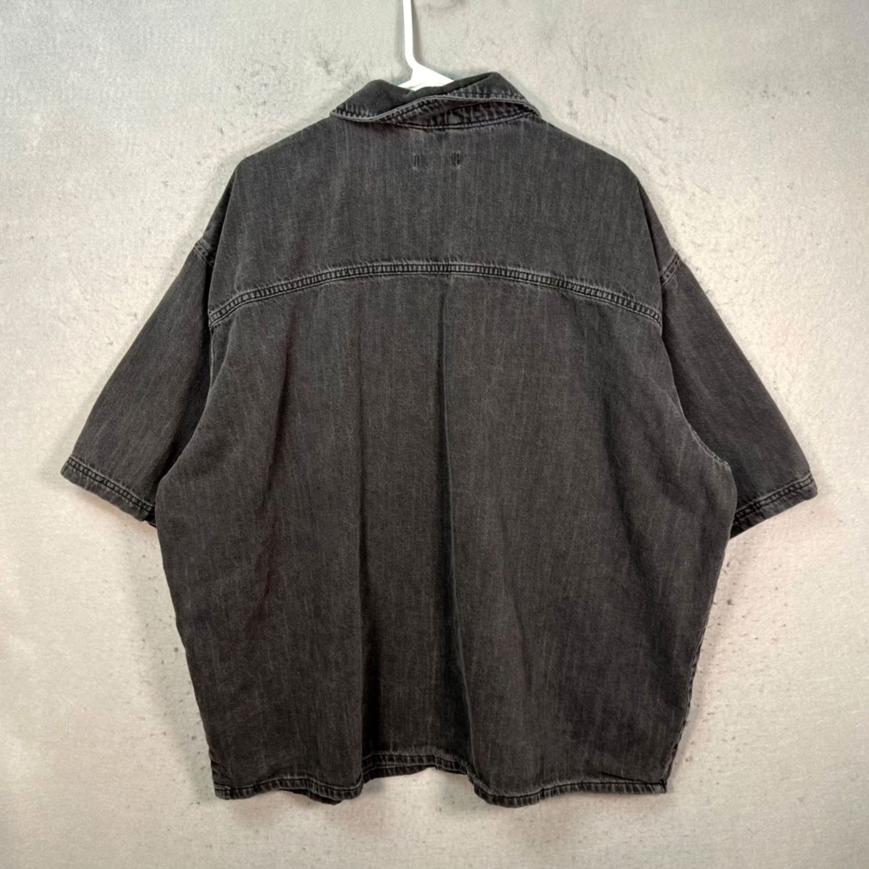 Topshop Topshop Womens Button-Up Denim Shirt 12 Oversized Black Cotton Denim Casual Shirt Womens (Adult) Girls? Size XL / US 12-14 / IT 48-50 - 2 Thumbnail