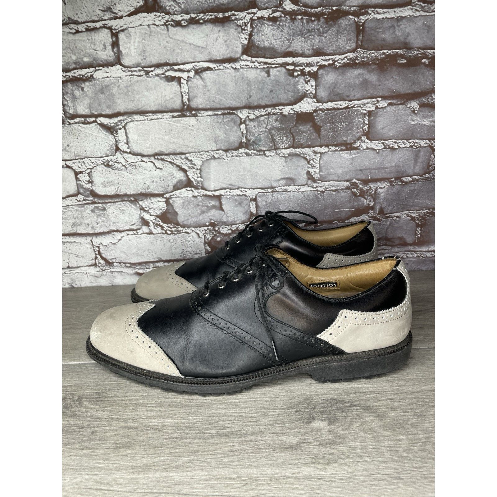 Footjoy Foot Joy Icon Black Leather Wingtip Ivory Vintage Golf Shoes Size US 12.5 / EU 45-46 - 2 Thumbnail