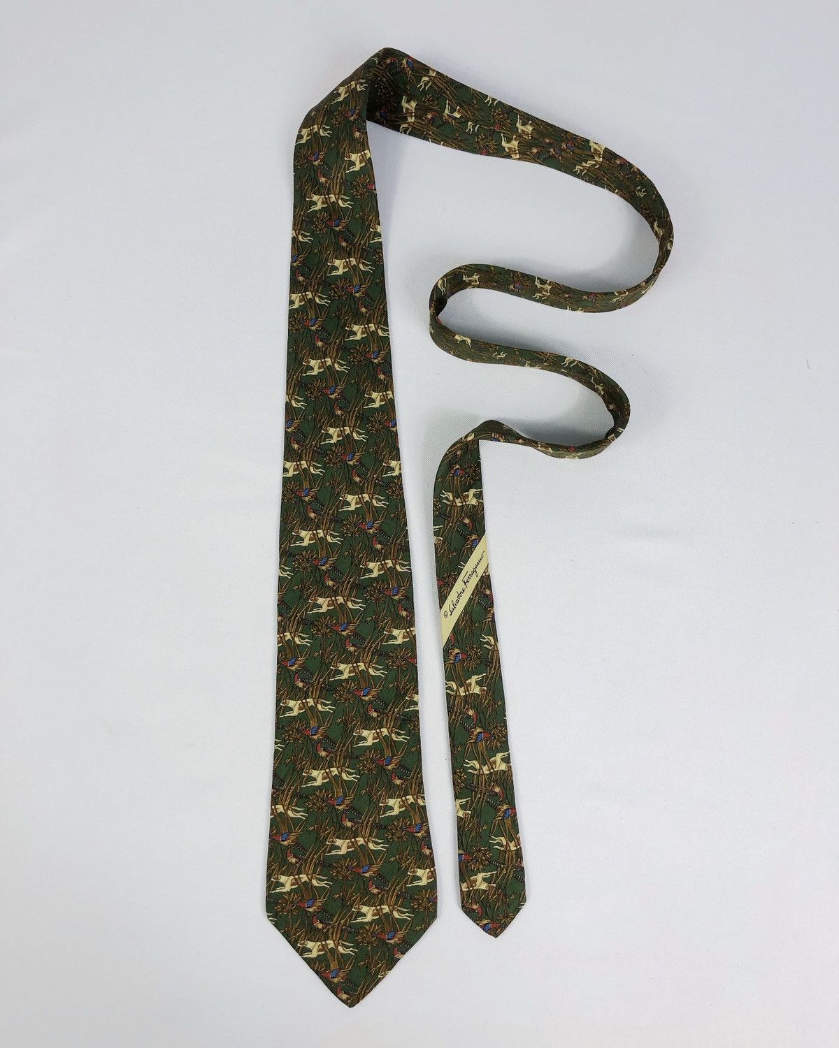 Salvatore Ferragamo Rare Vintage Salvatore Ferragamo Dog / Birds Motive Silk Tie Size ONE SIZE - 2 Thumbnail