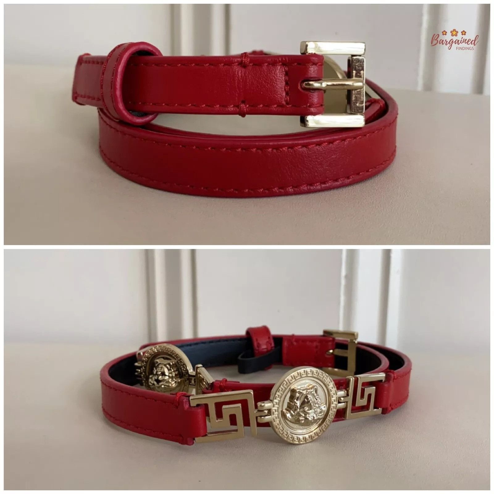 Versace Versace Red Leather Medusa Gold Logo Buckle Belt Size ONE SIZE - 4 Thumbnail