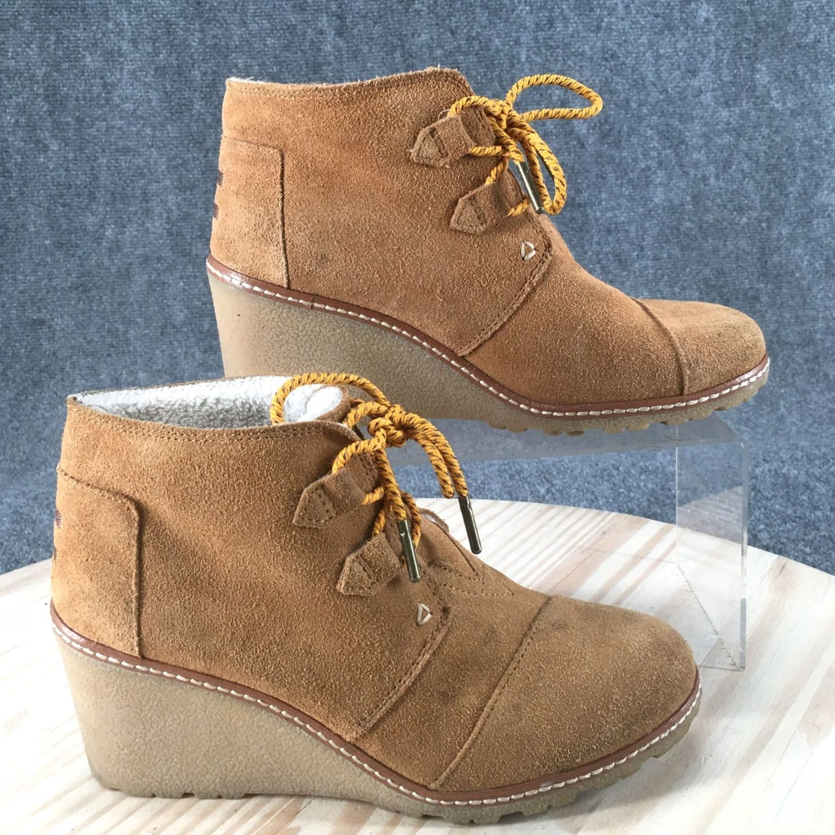 Toms TOMS Winter Snow Boots Womens 7.5 Brown Leather Lace Up Wedge Faux Fur Round Footwear Boots Mens Womens Girls Boys Size US 8 / IT 38 - 2 Thumbnail