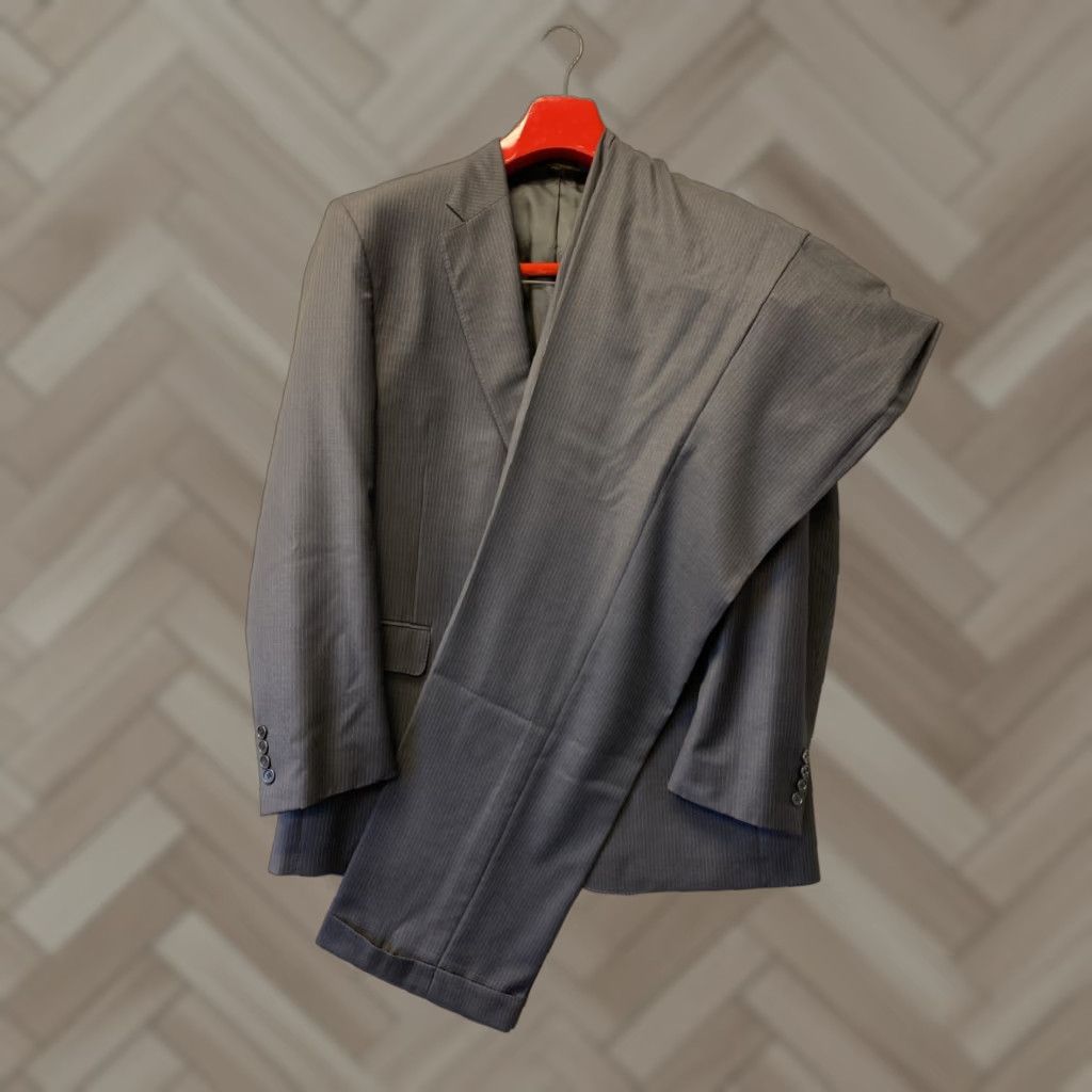 Jos. A. Bank VINTAGE Jos. A. Bank 2 Piece Wool Suit Pants Jacket Charcoal Gray Pinstripes 44L 38W Mens Rod? Size 44L - 1 Thumbnail