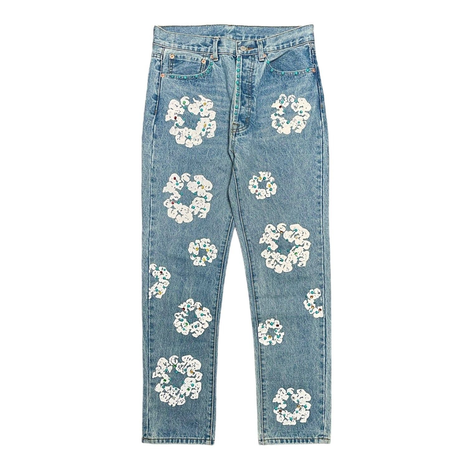 image of Denim Tears X Levi's 501 Cotton Rhinestone Wreath Jeans in Indigo, Men's (Size 30)