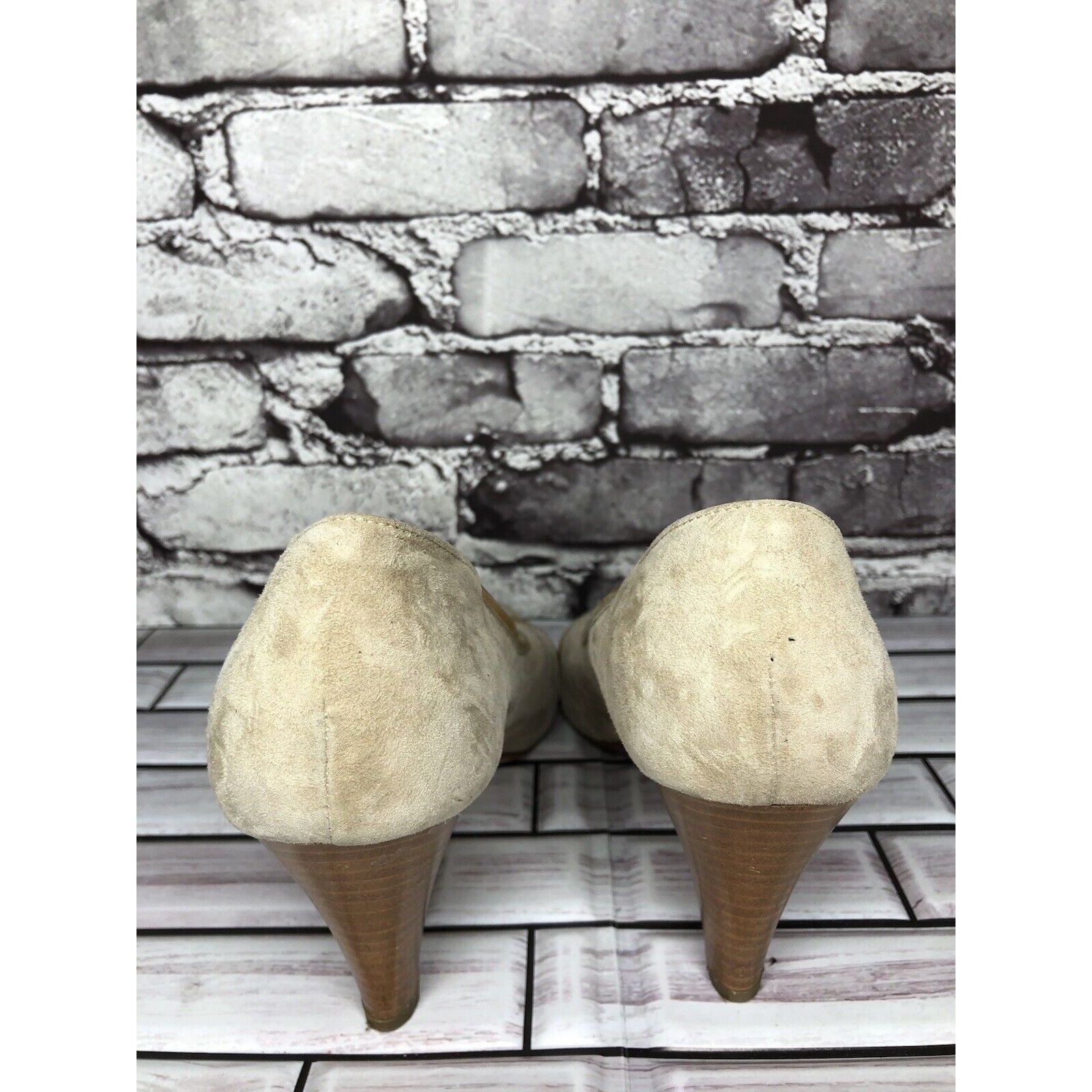 Other Edas Beige Suede Leather Patent Lining Peep Toe Dress Heels Size US 10 / IT 40 - 3 Thumbnail
