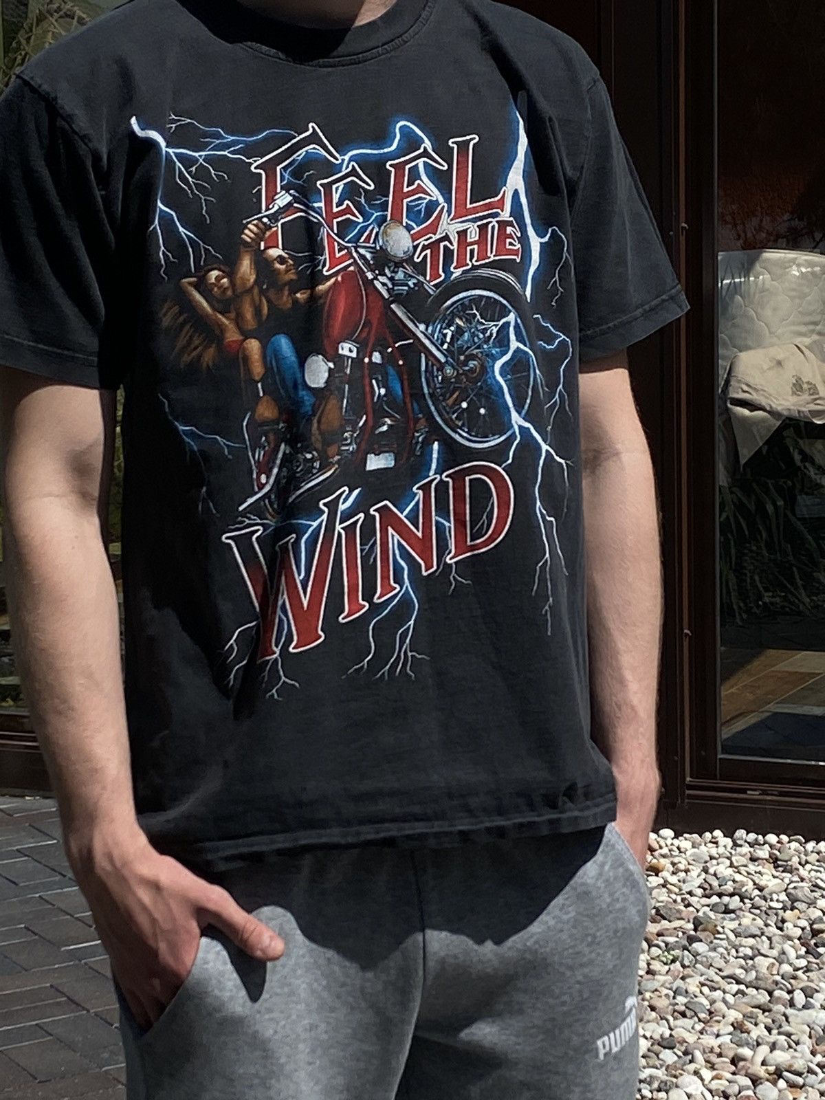 Harley Davidson × Vintage Vintage 2000s "Feel The Wind" Harley-Inspired Biker Tee Size US L / EU 52-54 / 3 - 1 Thumbnail