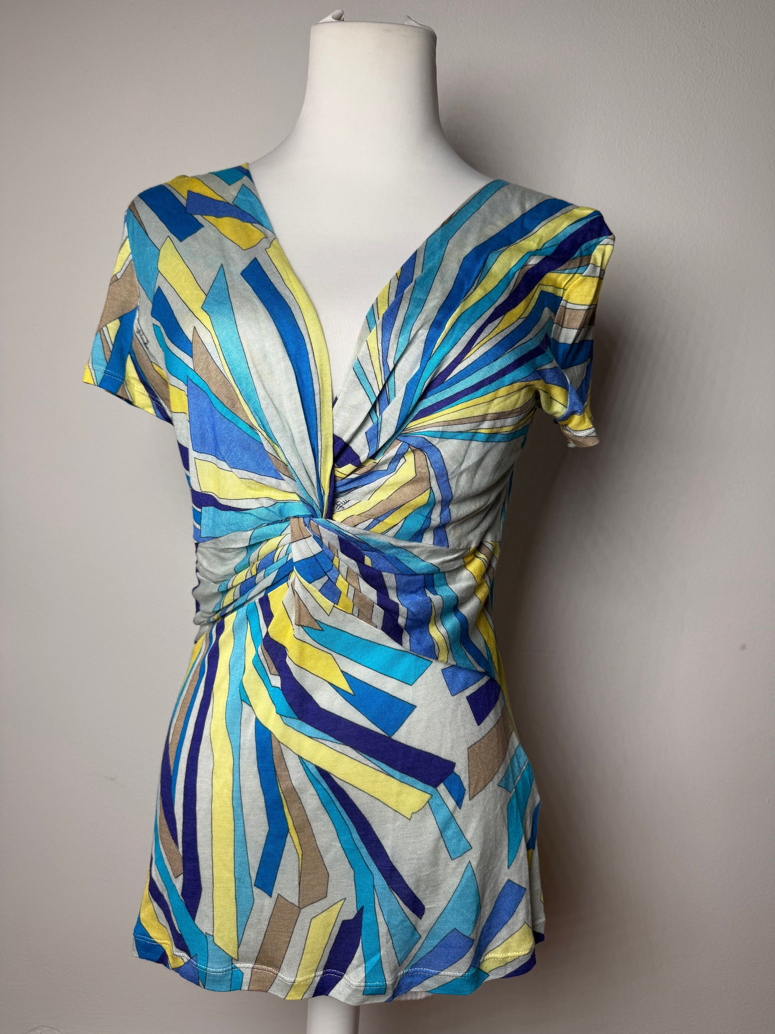 Emilio Pucci Vintage Silk / Viskose abstract Top Blue yellow 40/L Size L / US 10 / IT 46 - 1 Thumbnail