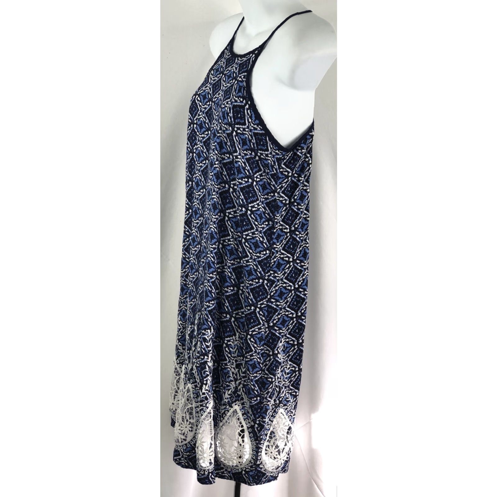 Vintage VINTAGE Charlotte Russe Sleeveless Halter Dress S Blue Boho 90s Y2K Crochet Lace Hippe Hippie Slip Dress Front Button White Back? Size S / US 4 / IT 40 - 2 Thumbnail