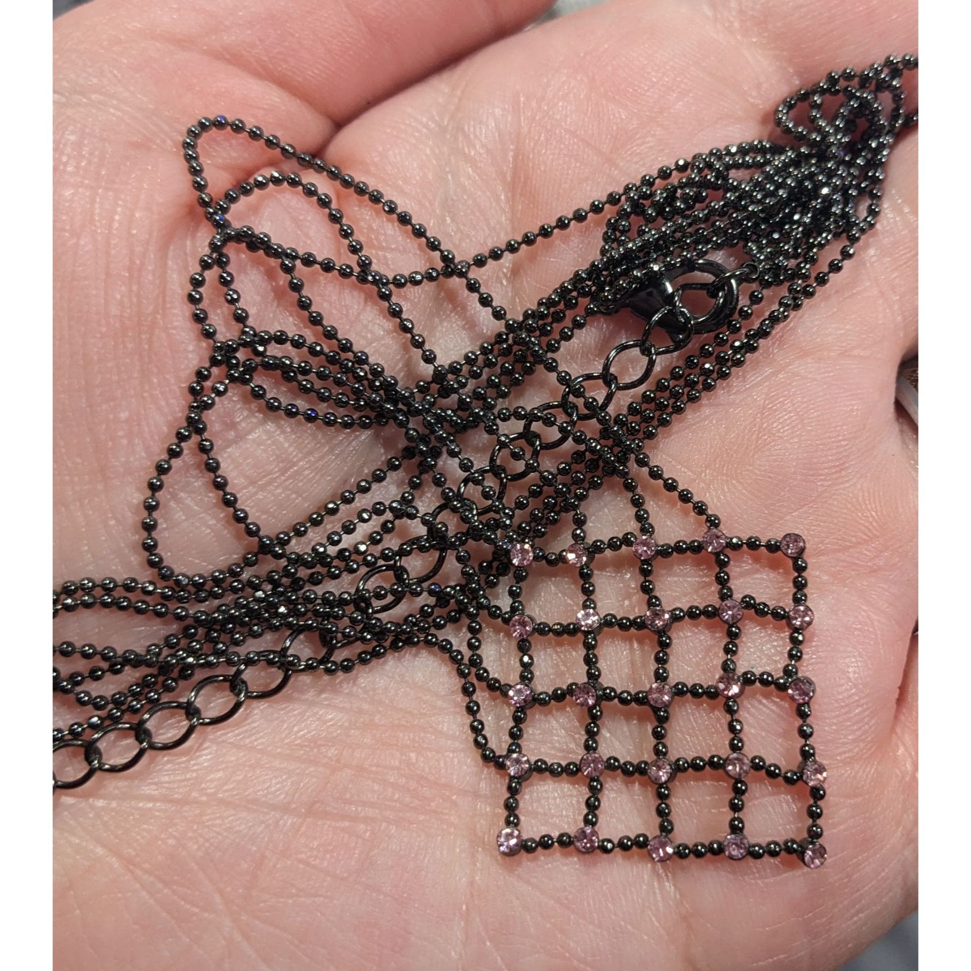 Other Pastel Goth Pink Rhinestone Chain Lattice Necklace Size ONE SIZE - 3 Thumbnail