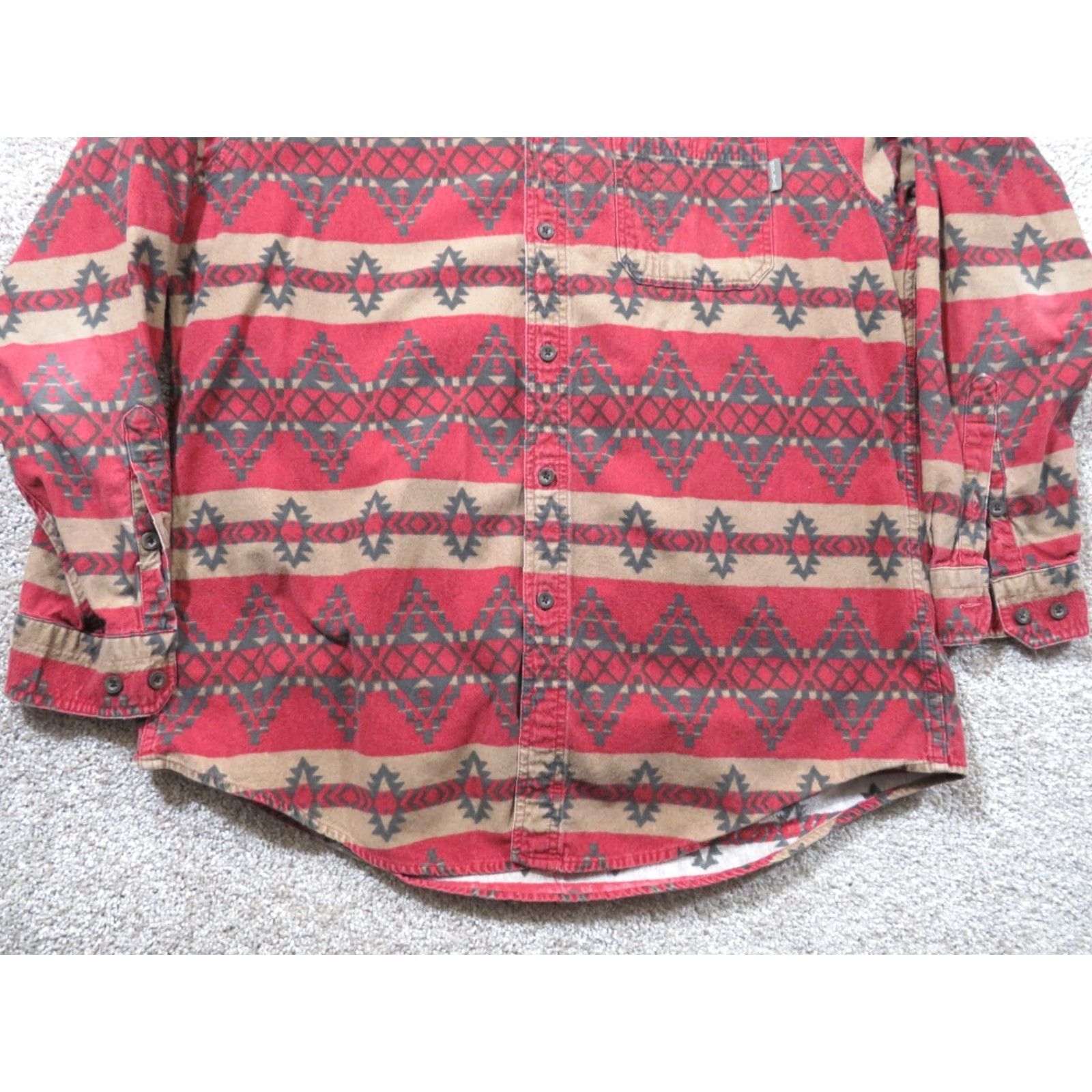 Vintage VINTAGE Woolrich Shirt Mens XL Flannel Southwestern Aztec All over Print Red Tan Button-Up Collared Long Sleeve Casual Regular Size US XL / EU 56 / 4 - 2 Thumbnail