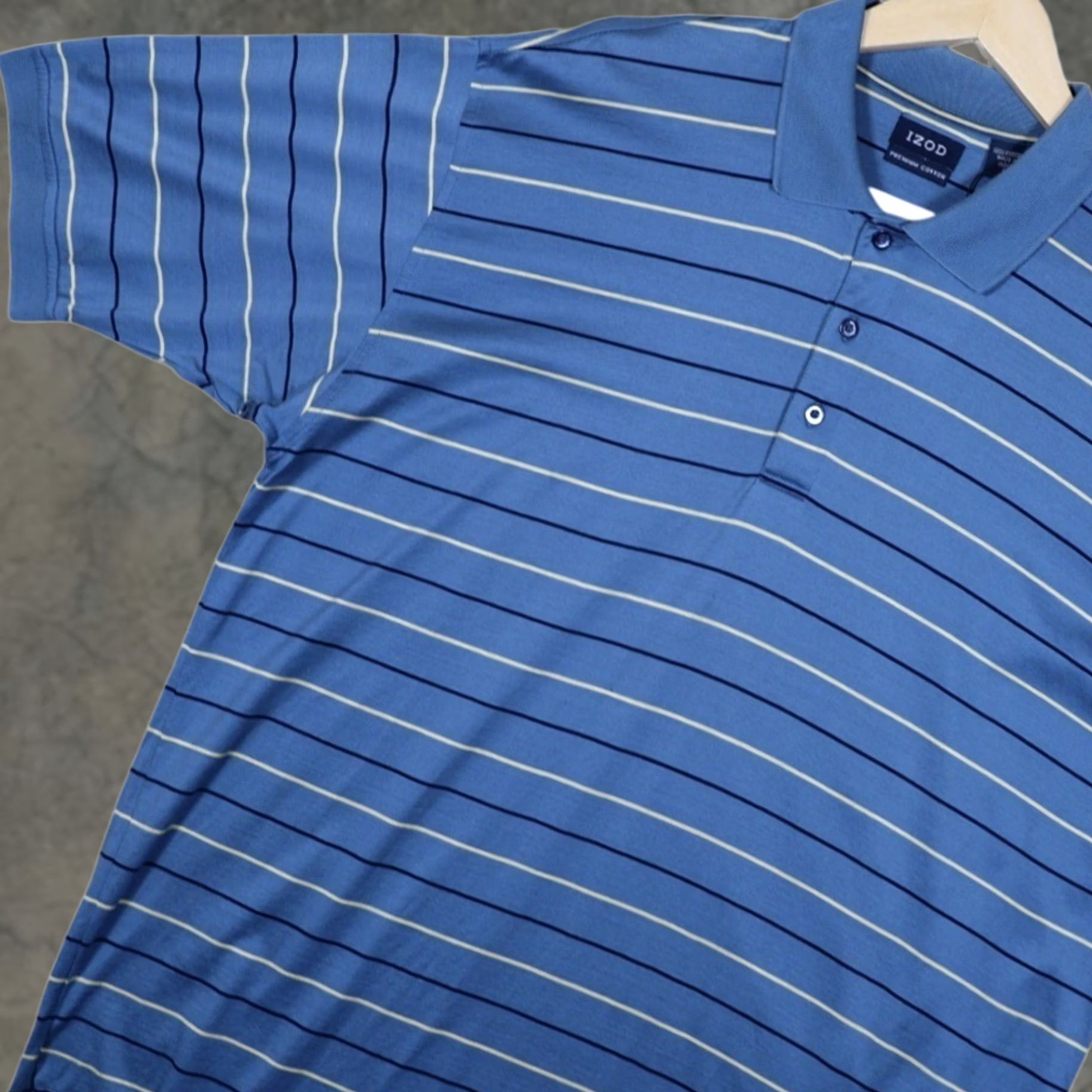 Izod IZOD Polo Shirt Mens Short Sleeve Blue Striped 100% Cotton Size L Premium Classic Golf Shirt Size US L / EU 52-54 / 3 - 1 Thumbnail