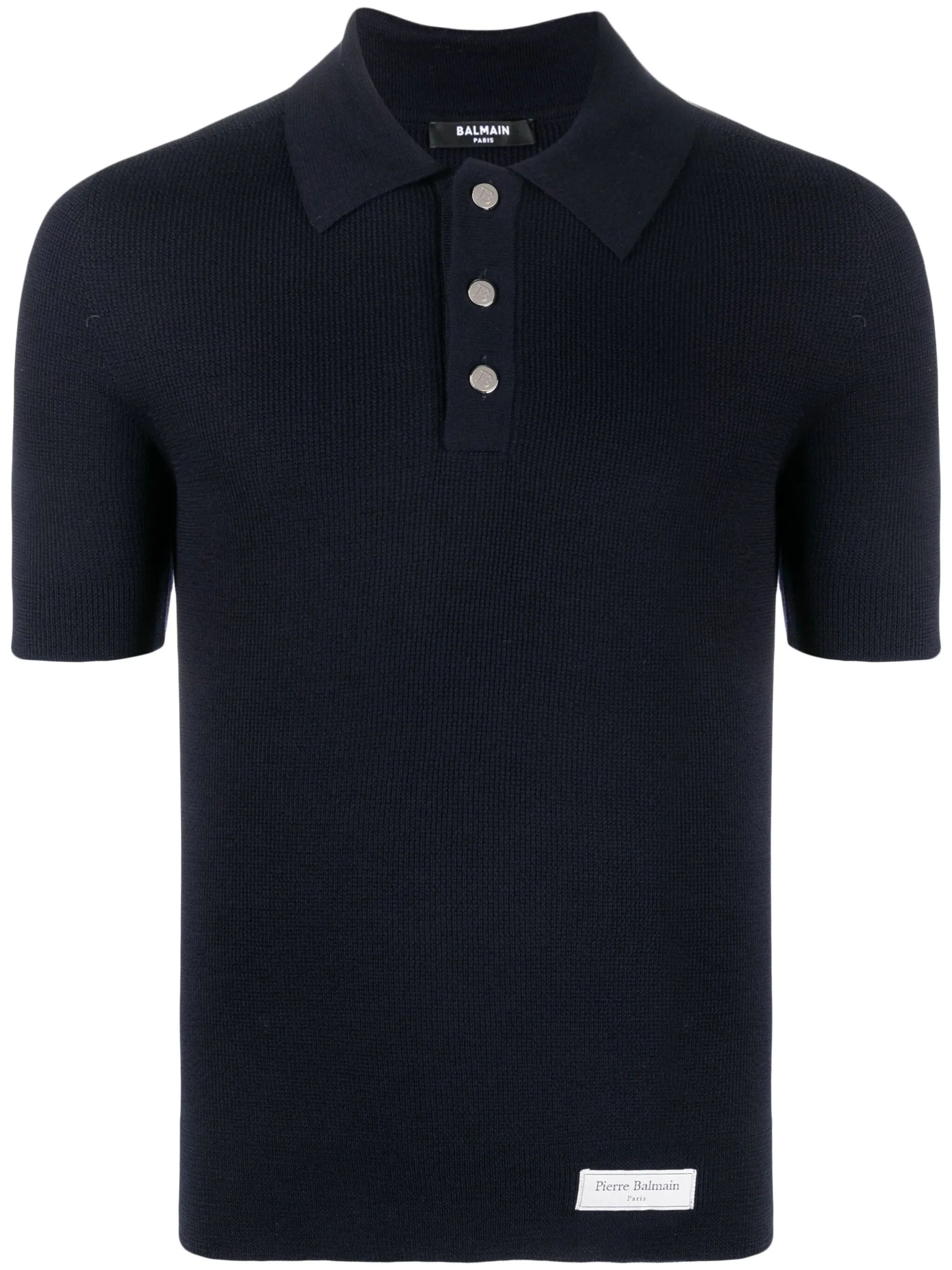Balmain o1srvl11e1025 Logo Patch Wool Polo Shirt in Navy Size US XL / EU 56 / 4 - 1 Thumbnail