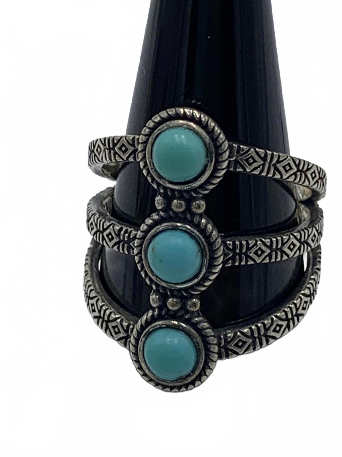 Other Felicia Design FD Sterling Silver Turquoise Engraved Ring Size ONE SIZE - 7 Thumbnail