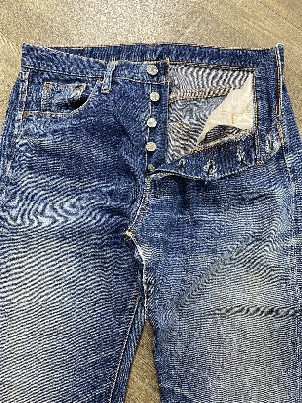 Denime 🇯🇵Vintage Denime Japan Selvedge Distressed Faded Blue Jeans Size US 30 / EU 46 - 8 Thumbnail