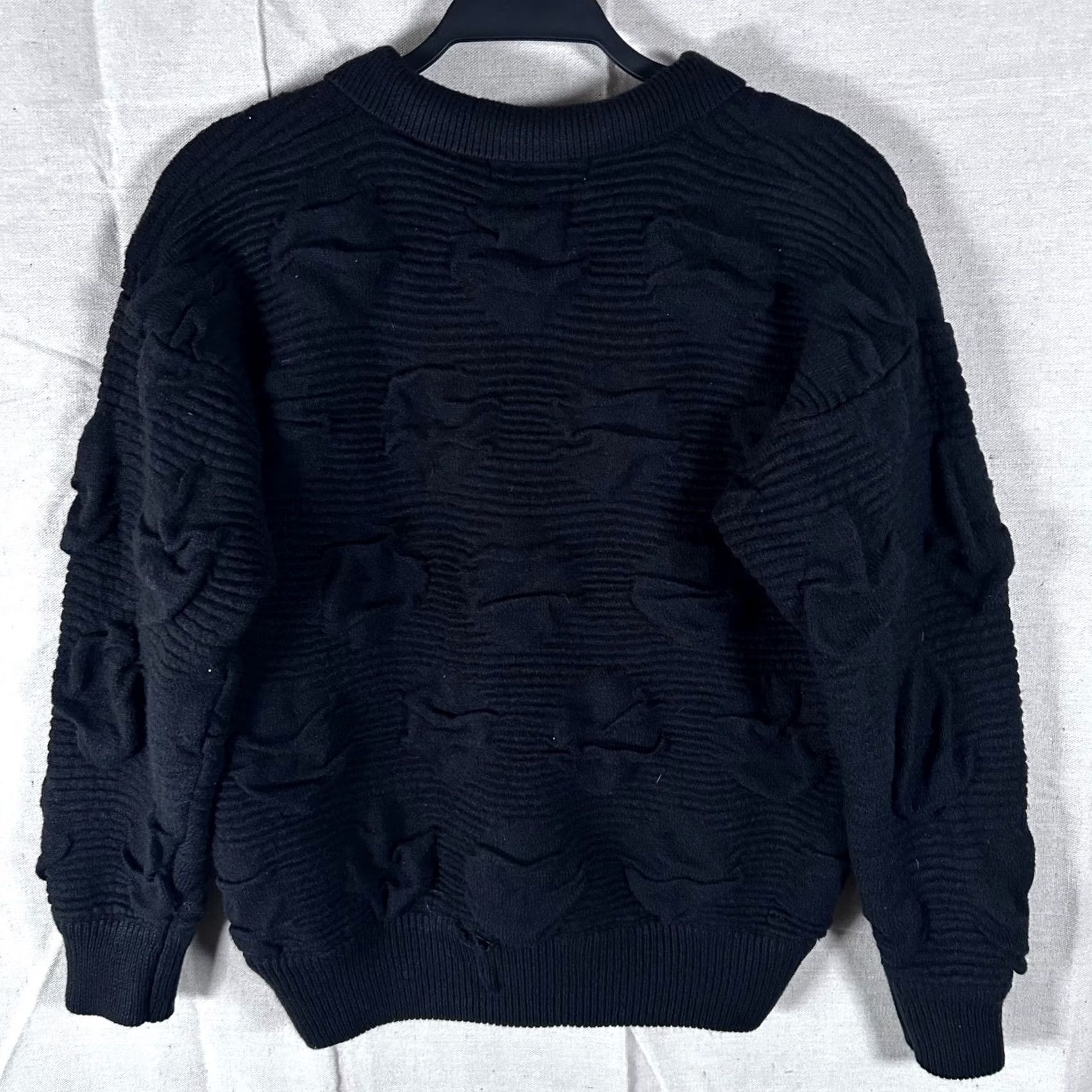 Vintage Oriana Italia Vintage Black Textured Knit Polo Sweater Small Acrylic Long Sleeve Size S / US 4 / IT 40 - 2 Thumbnail