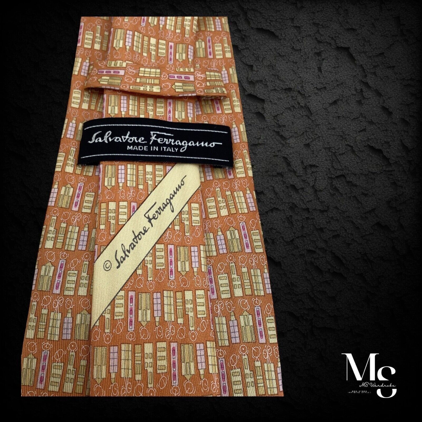 Salvatore Ferragamo SALVATORE FERRAGAMO Orange Building Luxury Silk Tie Made In Size ONE SIZE - 6 Thumbnail